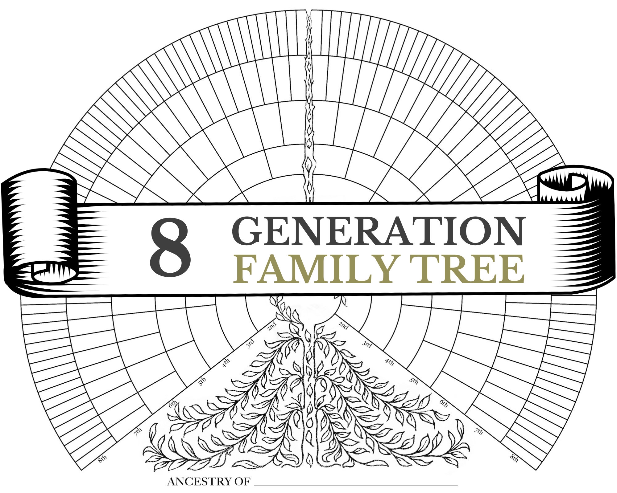 8 Generation Family Tree Fan Chart JPG Of Heirloom Artwork In Black With Vintage Antique Leaf Artwork House Elves Anonymous
