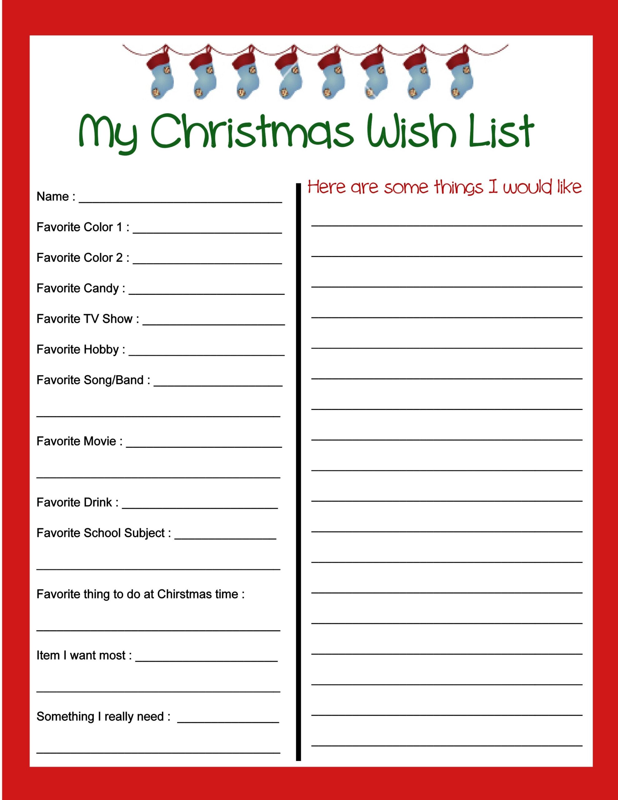 Printabler Christmmas Wish Lists Printabler Christmmas Wish Lists
