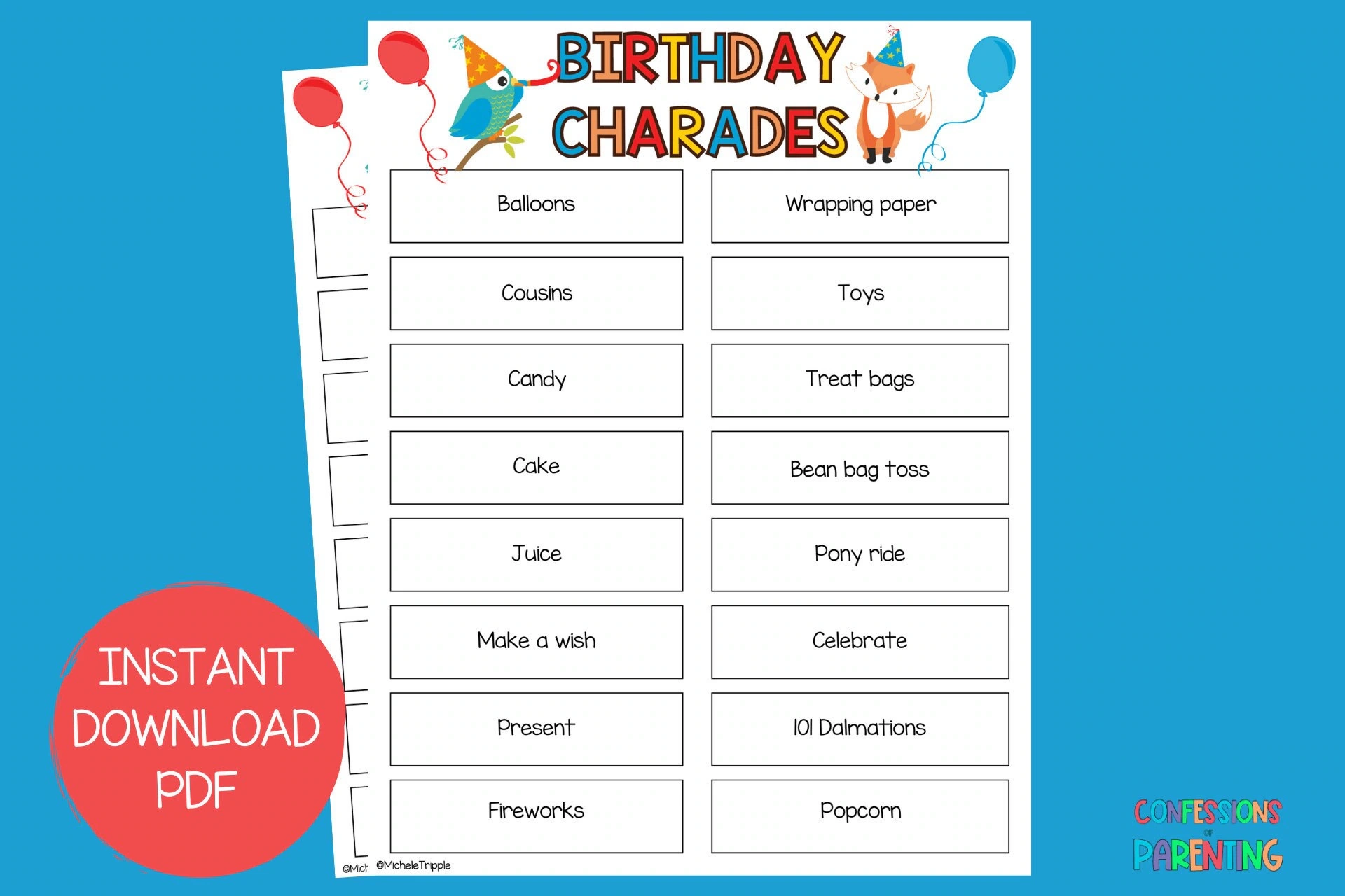 Printable Birthday Party Charades Word List