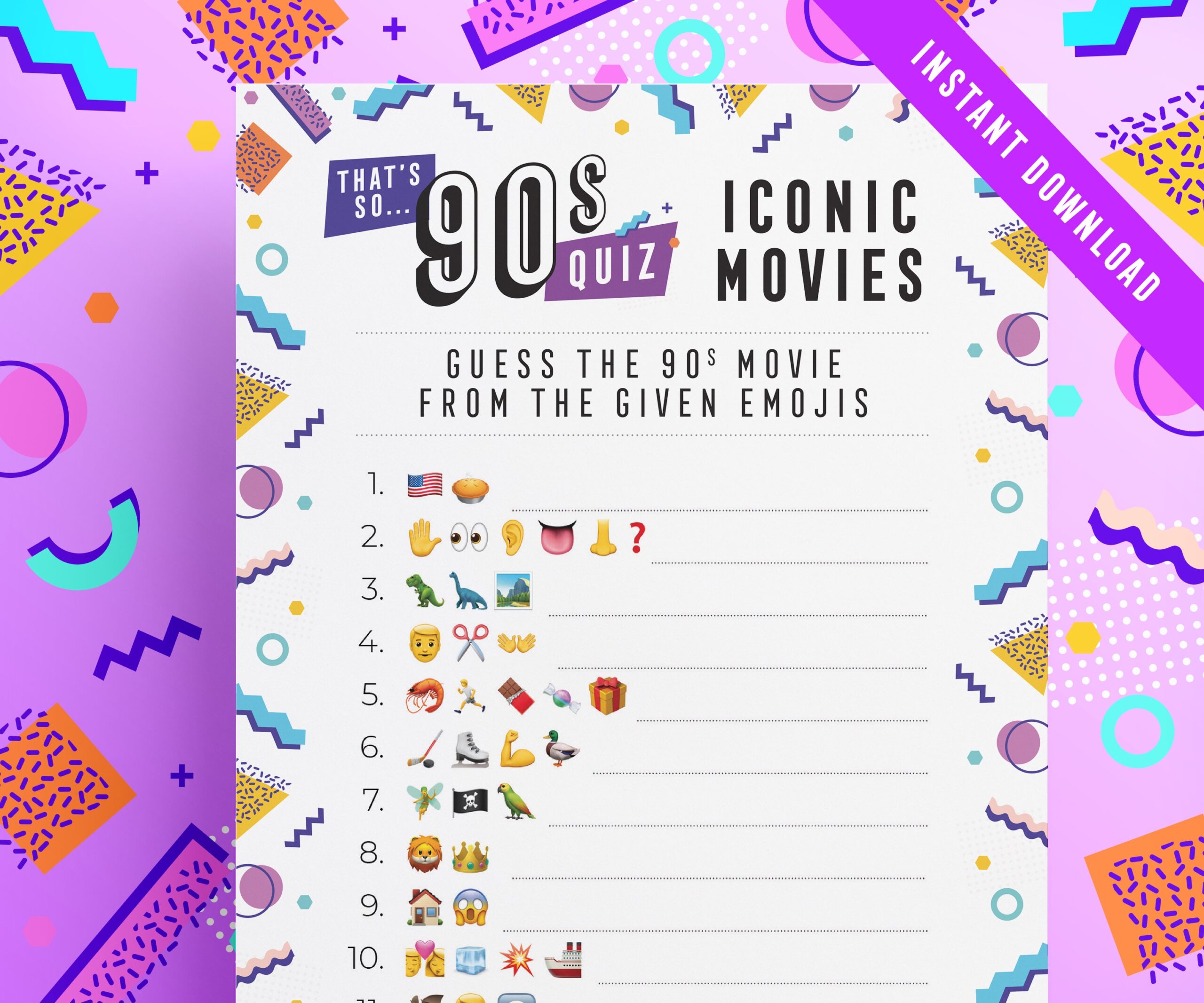 Best 90s Movies Printable List