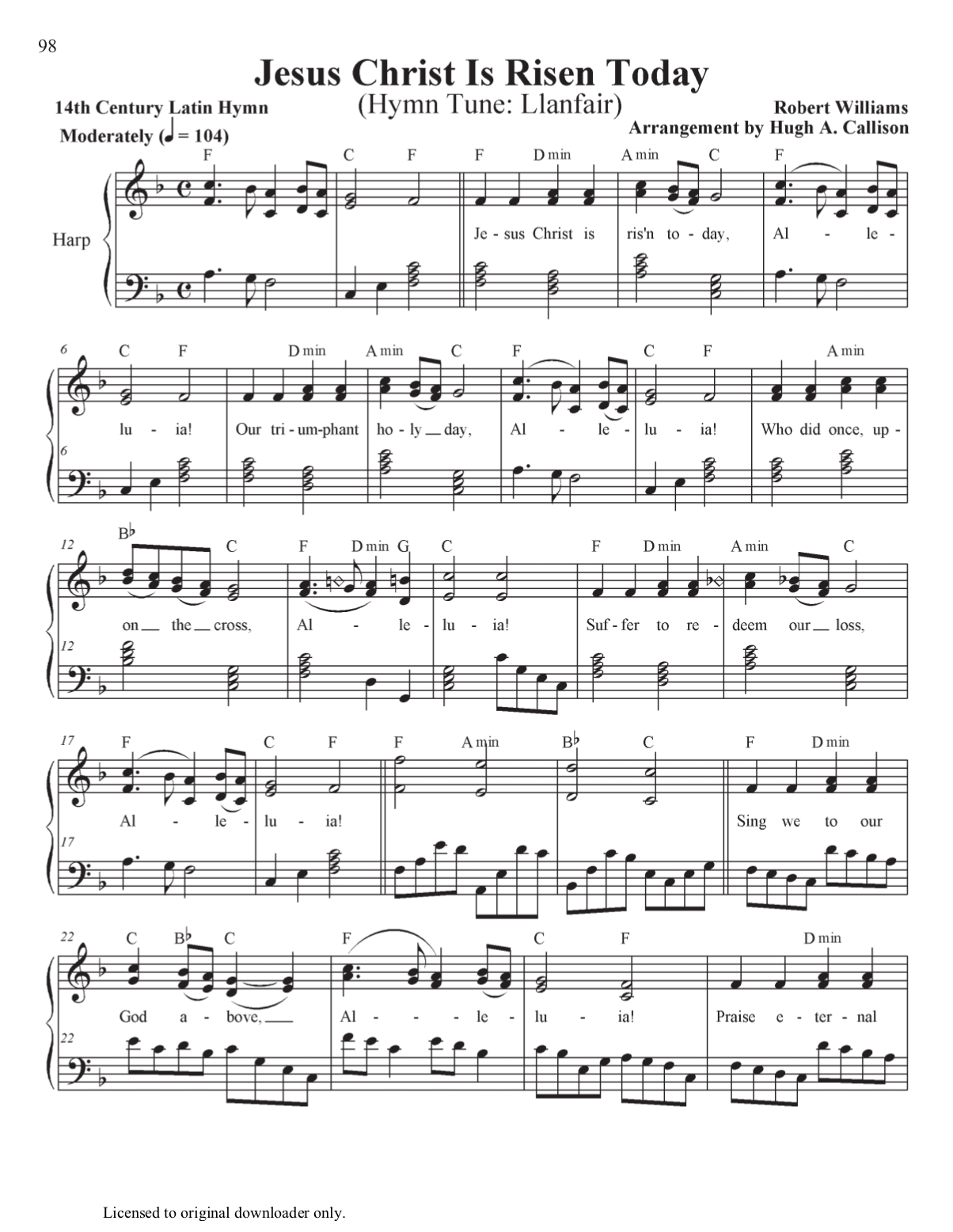 Printable Hymn Sheet Music For Harp