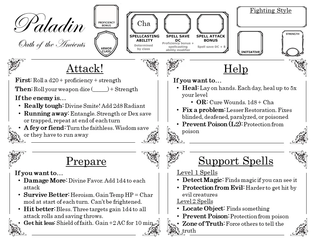 A Paladin OotA Quick Reference I Made For A New Player Who Needs Just A Little Help R dndnext A Paladin OotA Quick Reference I Made For A New Player Who Needs Just A Little Help R dndnext