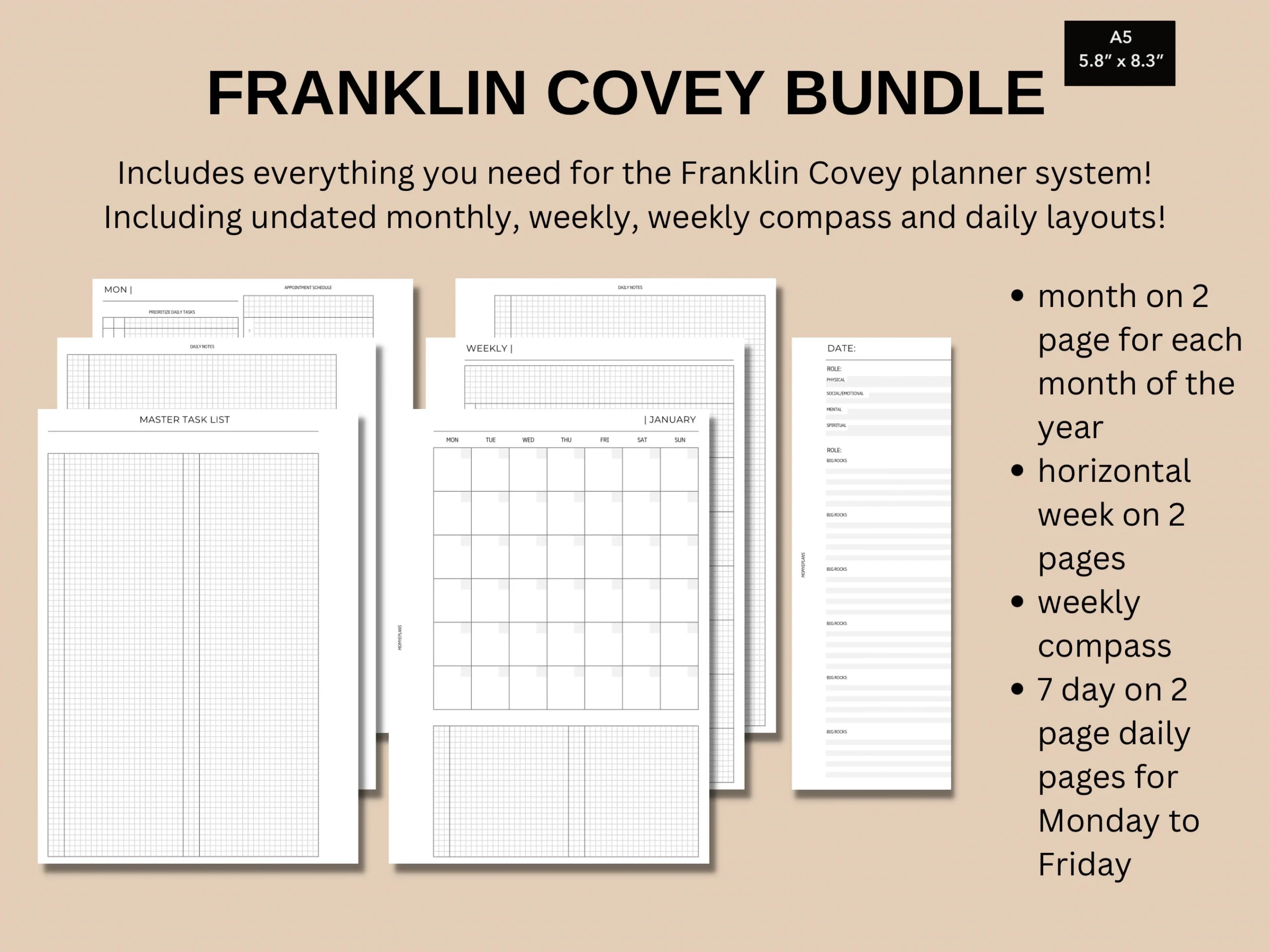 A5 Franklin Covey Bundle Printable Franklin Covey System Inserts A5 Printable Planner Inserts Franklin Covey Planner Refills Momyeplans Etsy