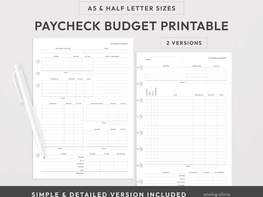 A5 half Letter Budget By Paycheck Printable 2 Versions Simple And Detailed Biweekly Budget Printable Planner A5 Half Letter Discs Etsy