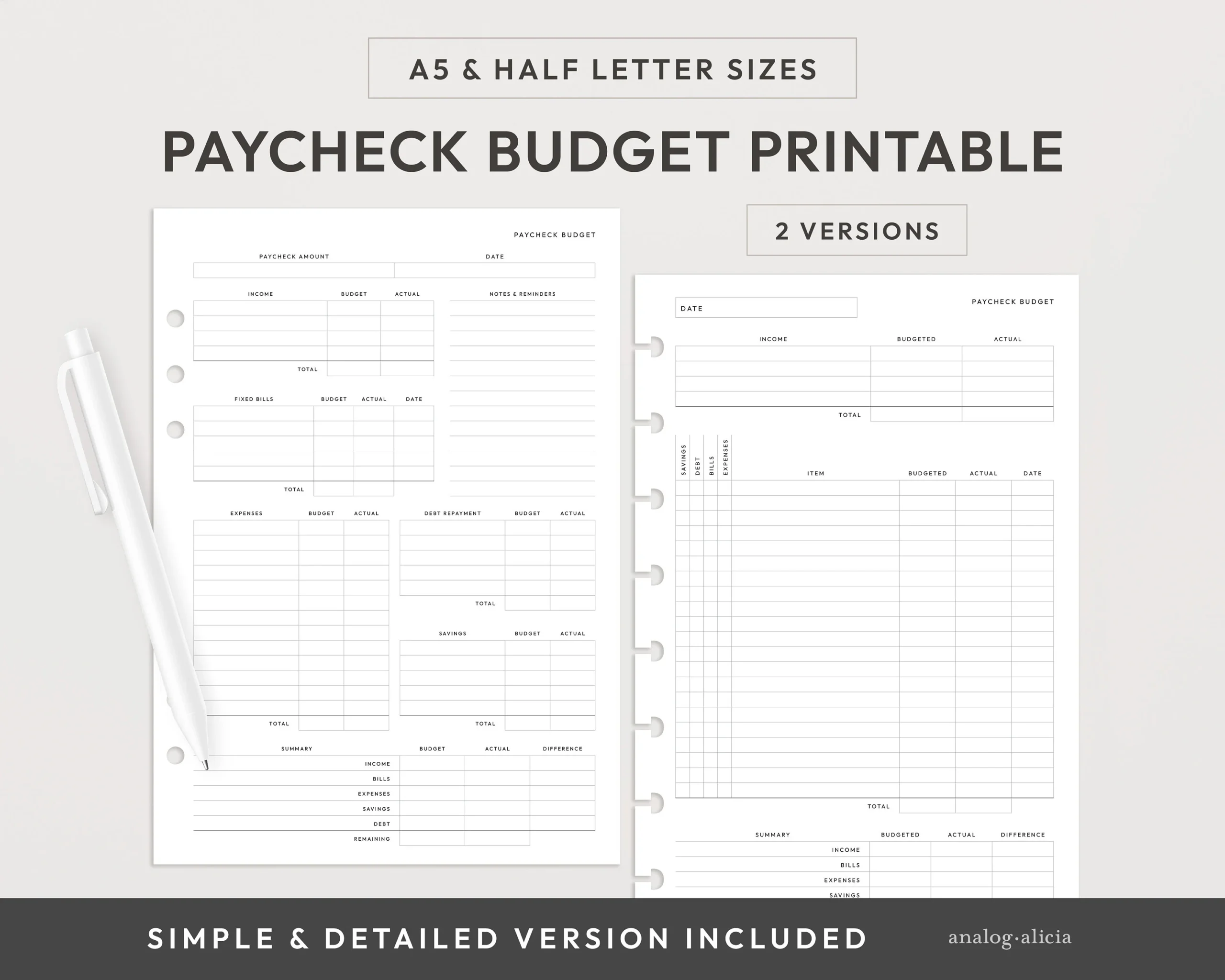 A5 half Letter Budget By Paycheck Printable 2 Versions Simple And Detailed Biweekly Budget Printable Planner A5 Half Letter Discs Etsy A5 half Letter Budget By Paycheck Printable 2 Versions Simple And Detailed Biweekly Budget Printable Planner A5 Half Letter Discs Etsy