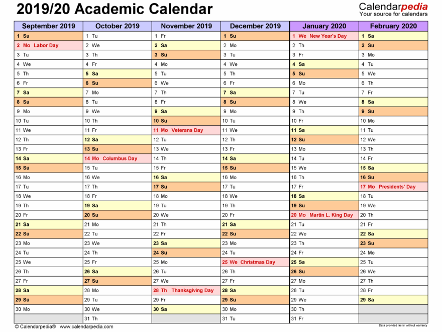 Academic Calendars 2019 2020 Free Printable PDF Templates