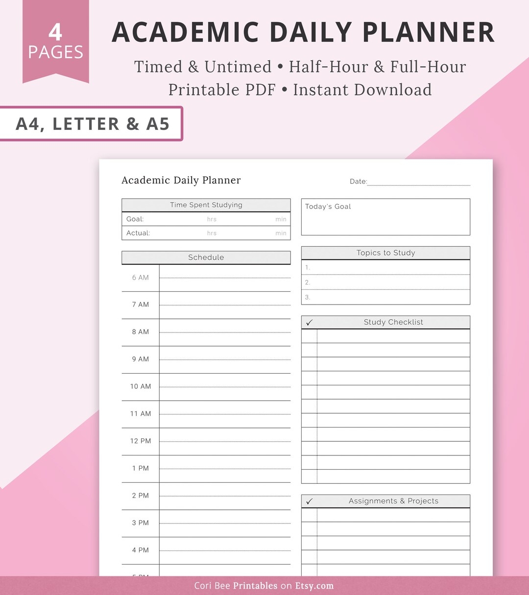 Academic Daily Planner Study Planner Daily Planner Template Undated Daily Planner Printable Study Insert Printable Student Printable Etsy Academic Daily Planner Study Planner Daily Planner Template Undated Daily Planner Printable Study Insert Printable Student Printable Etsy