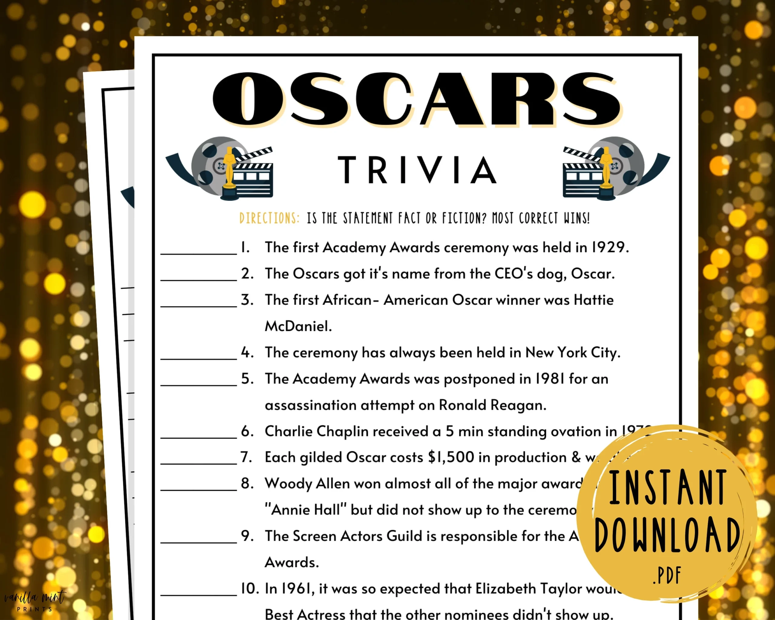 Academy Awards Printable Etsy Academy Awards Printable Etsy