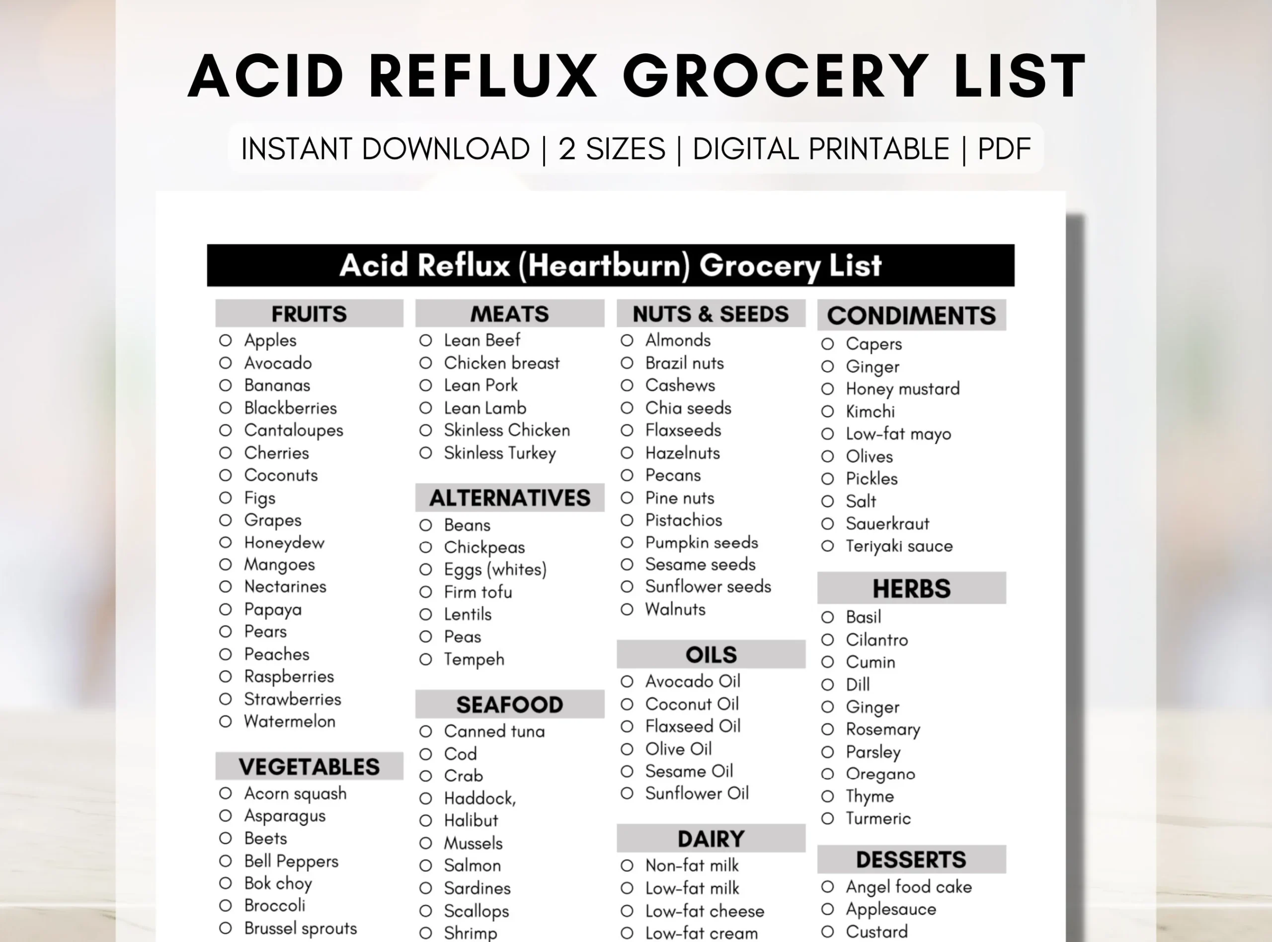Acid Reflux Grocery List Digital Printable LearningHealthCo