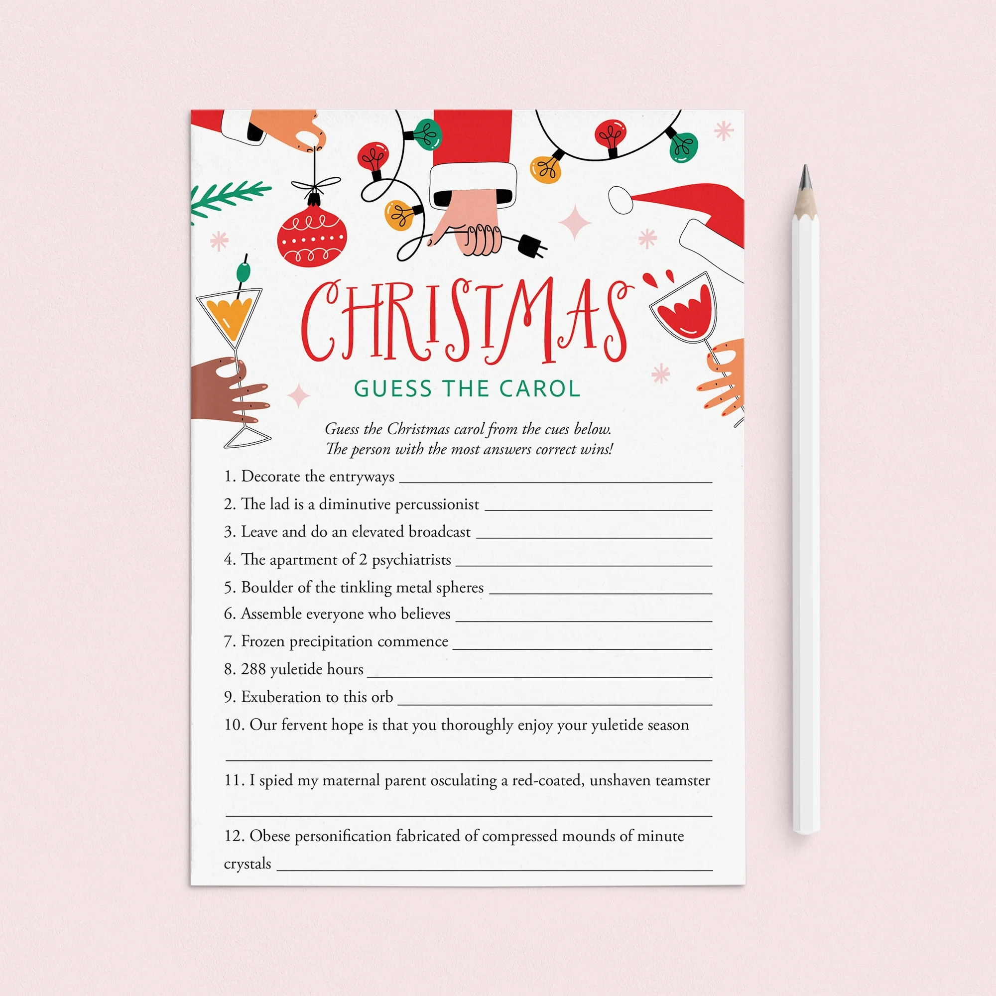 Adult Christmas Game Printable Guess The Carol With Answer Key LittleSizzle Adult Christmas Game Printable Guess The Carol With Answer Key LittleSizzle