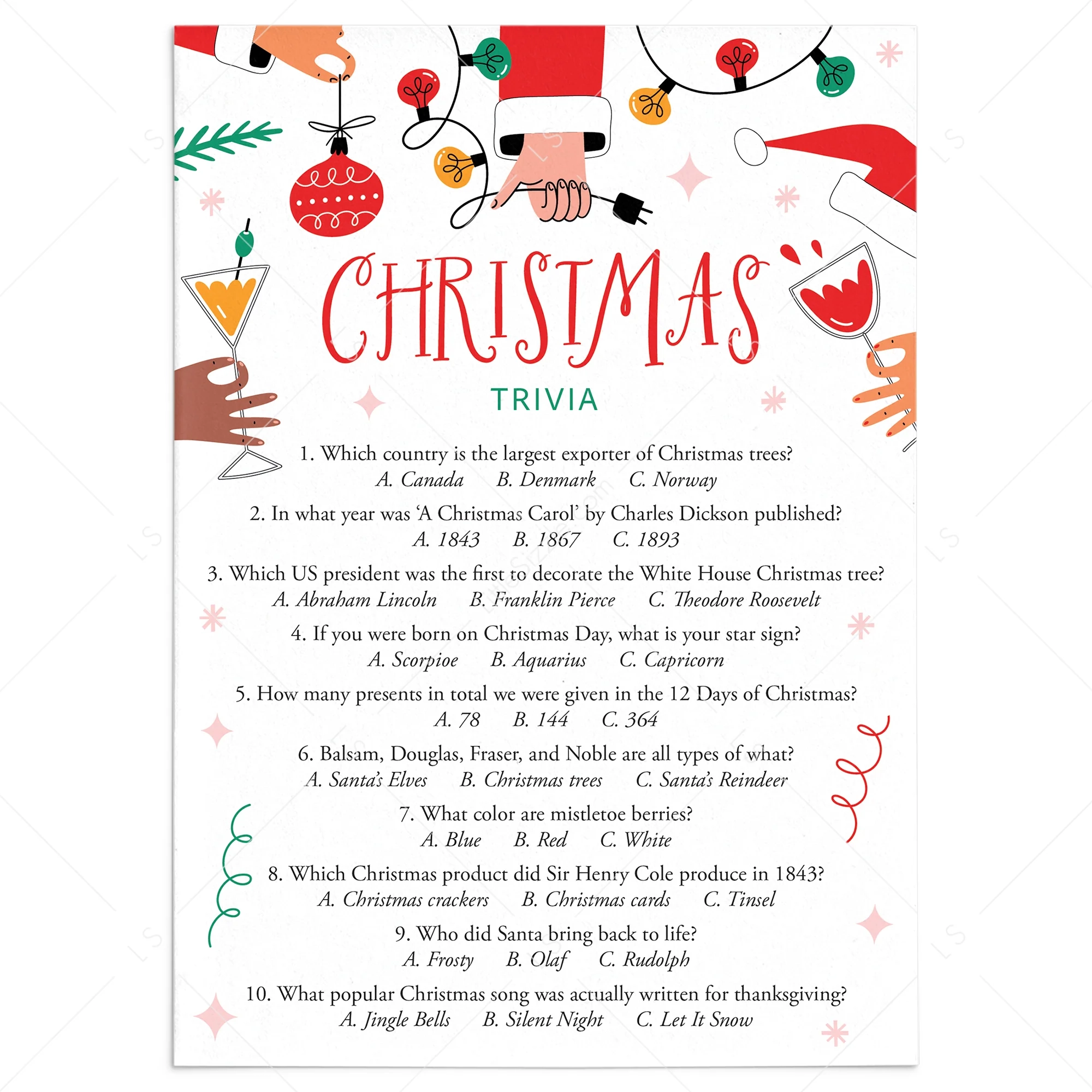 Adult Christmas Party Trivia Game Printable Answers Included LittleSizzle