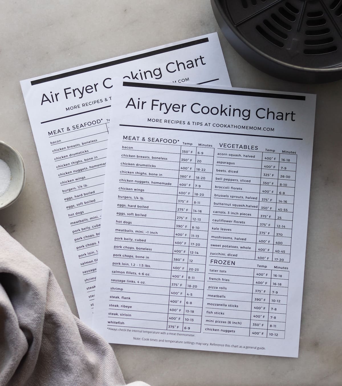 Printable Air Fryer Cook Times Chart