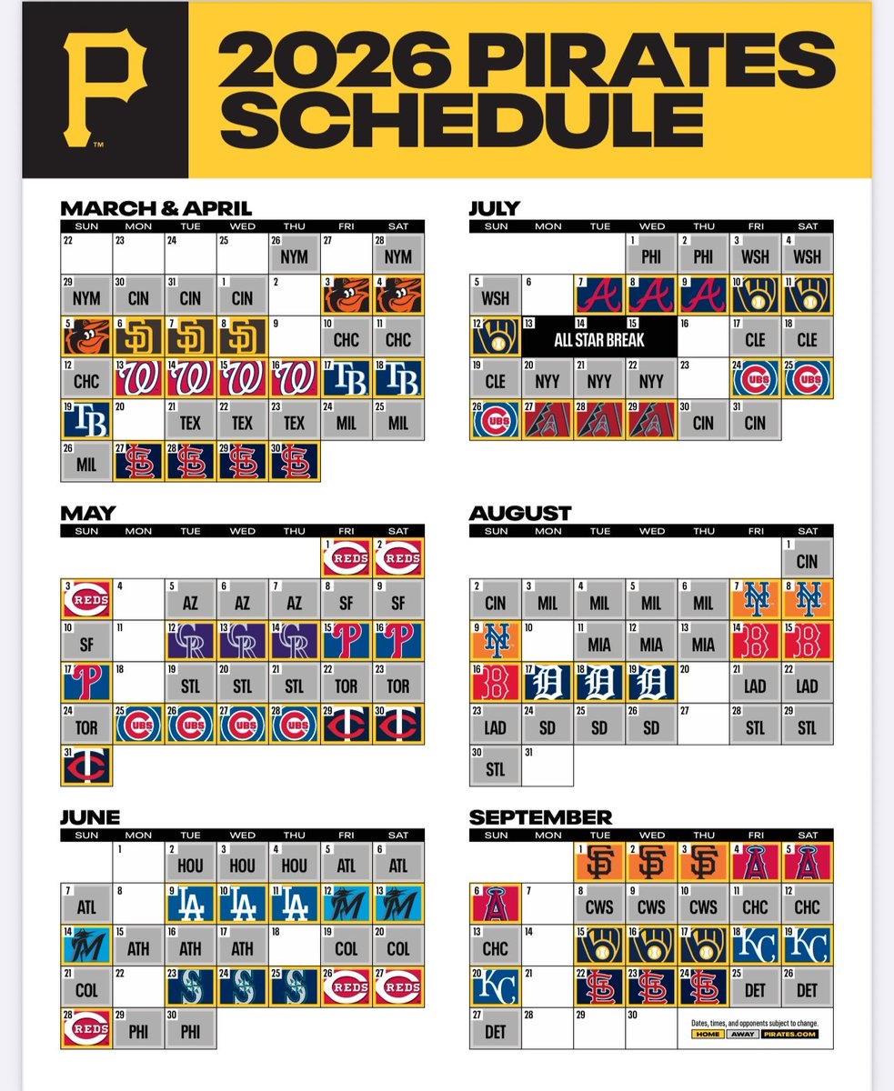 Pittsburgh Pirates Schedule 2026 Printable