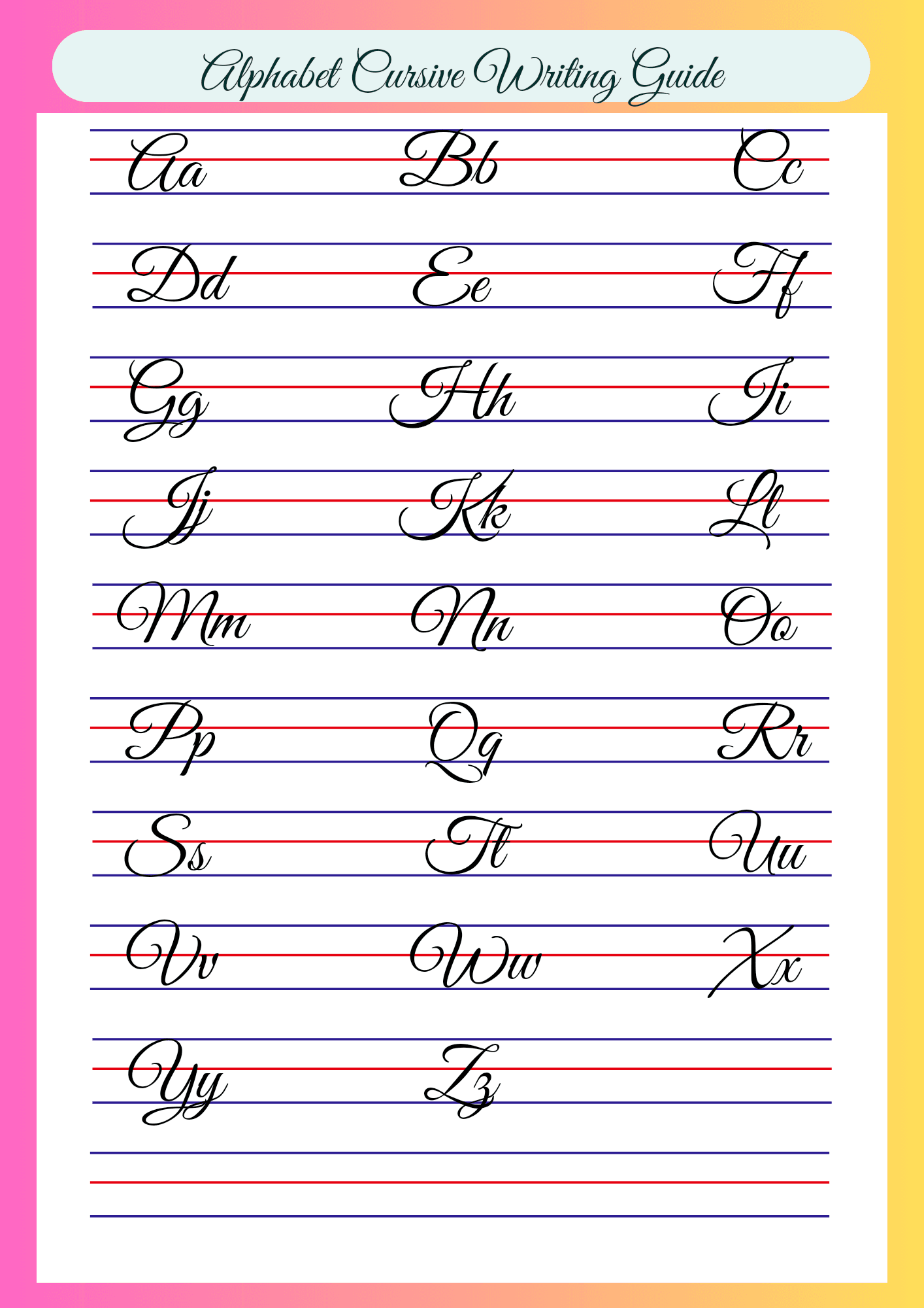 Cursive Writing Guide Printable