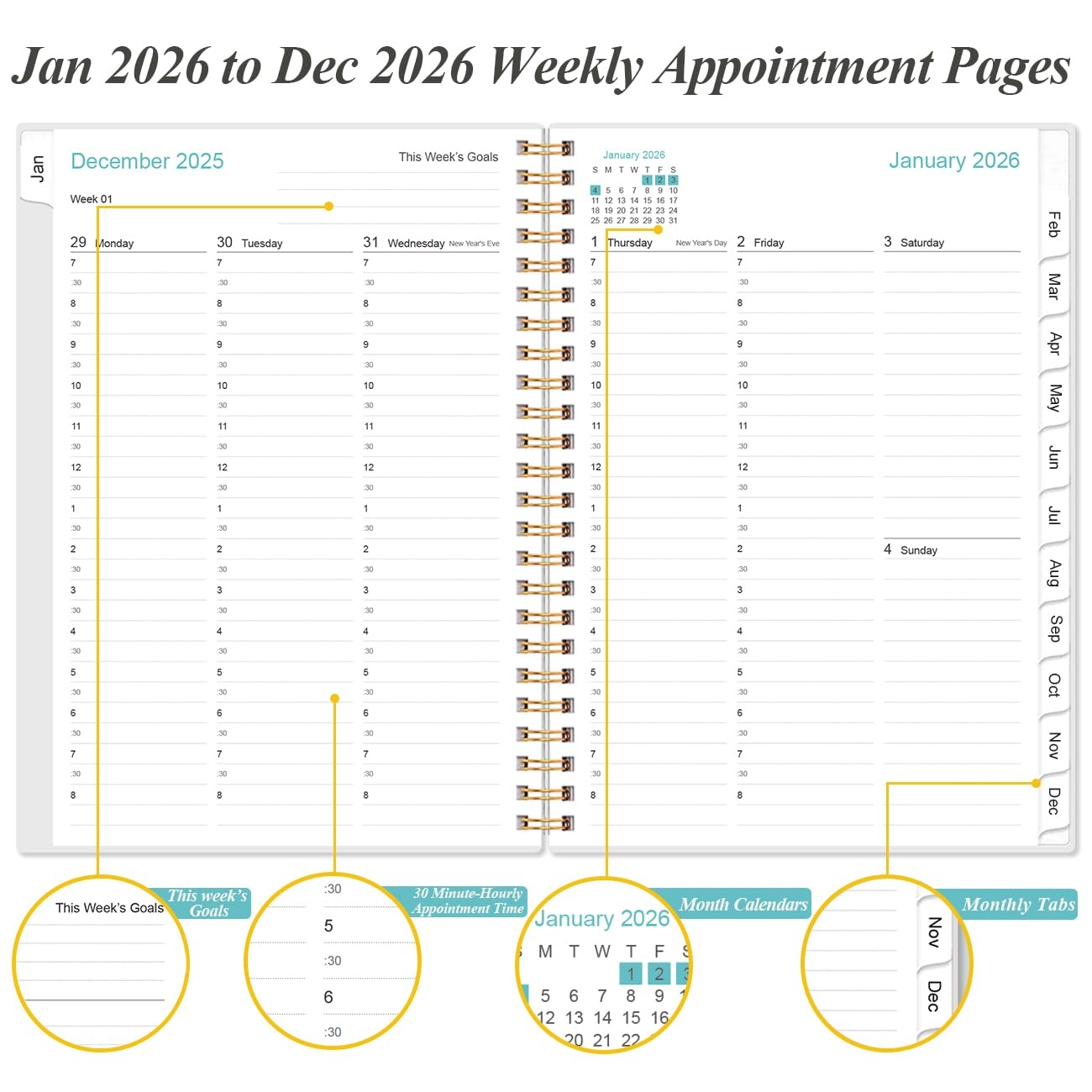 Amazon 2026 Appointment Book 2026 Daily Hourly Planner From January 2026 December 2026 12 Monthly Tabs Inner Pocket 6 4 X 8 5 Black Flower Office Products
