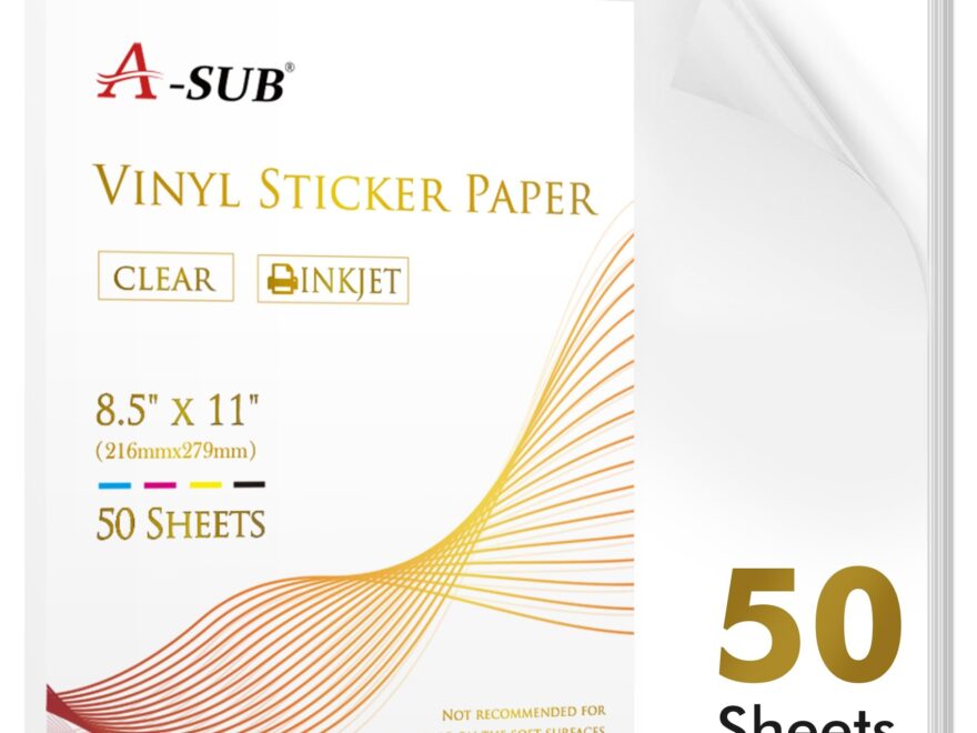 Amazon A SUB Clear Sticker Paper For Inkjet Printers Waterproof Translucent Printable Vinyl Sticker Paper 50 Sheets 8 5x11 Inch Glossy Clear Label Paper For Custom Decals Office Products