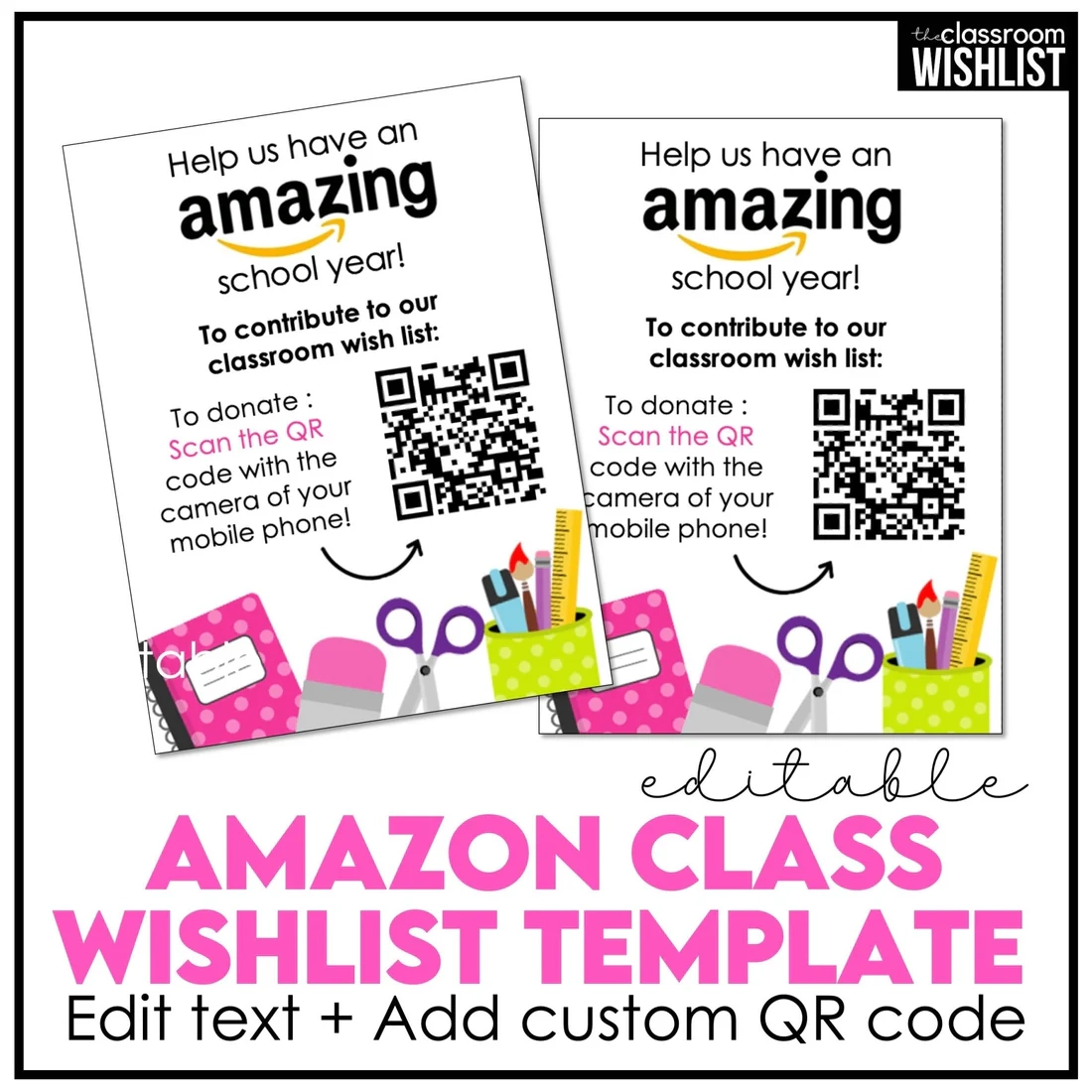 Amazon Classroom Wishlist QR Code Cards Back To School