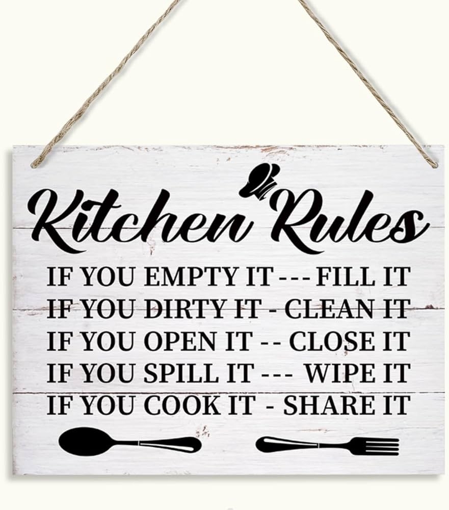 Amazon Kitchen Rules Sign Funny Hanging Wooden Wall Art If You Cook It Share It Sign Home Kitchen
