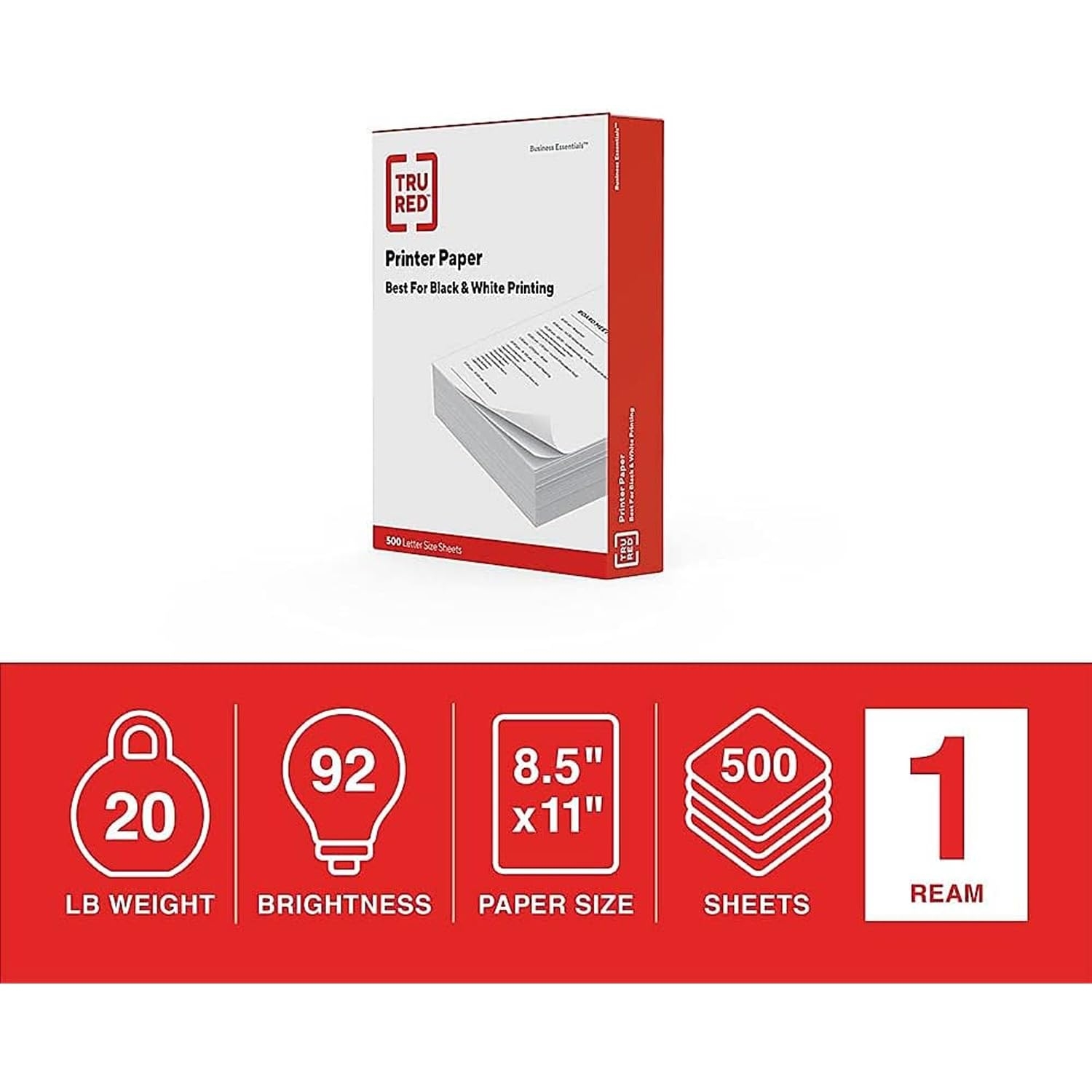Amazon Staples TRU RED Printer Paper 8 5 X 11 Designed For High Speed Printers 92 Brightness White Color 500 Sheets Ream Office Products