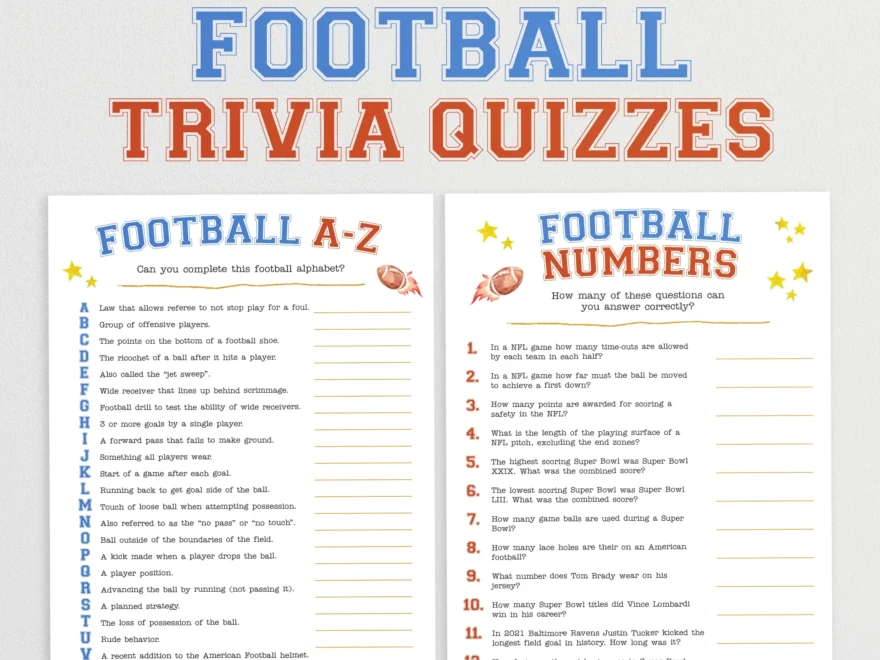 American Football Trivia Quizzes Printable Super Bowl Party Games Print GoGo