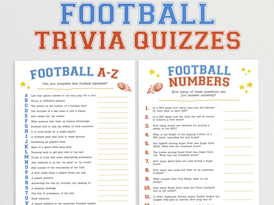 American Football Trivia Quizzes Printable Super Bowl Party Games Print GoGo