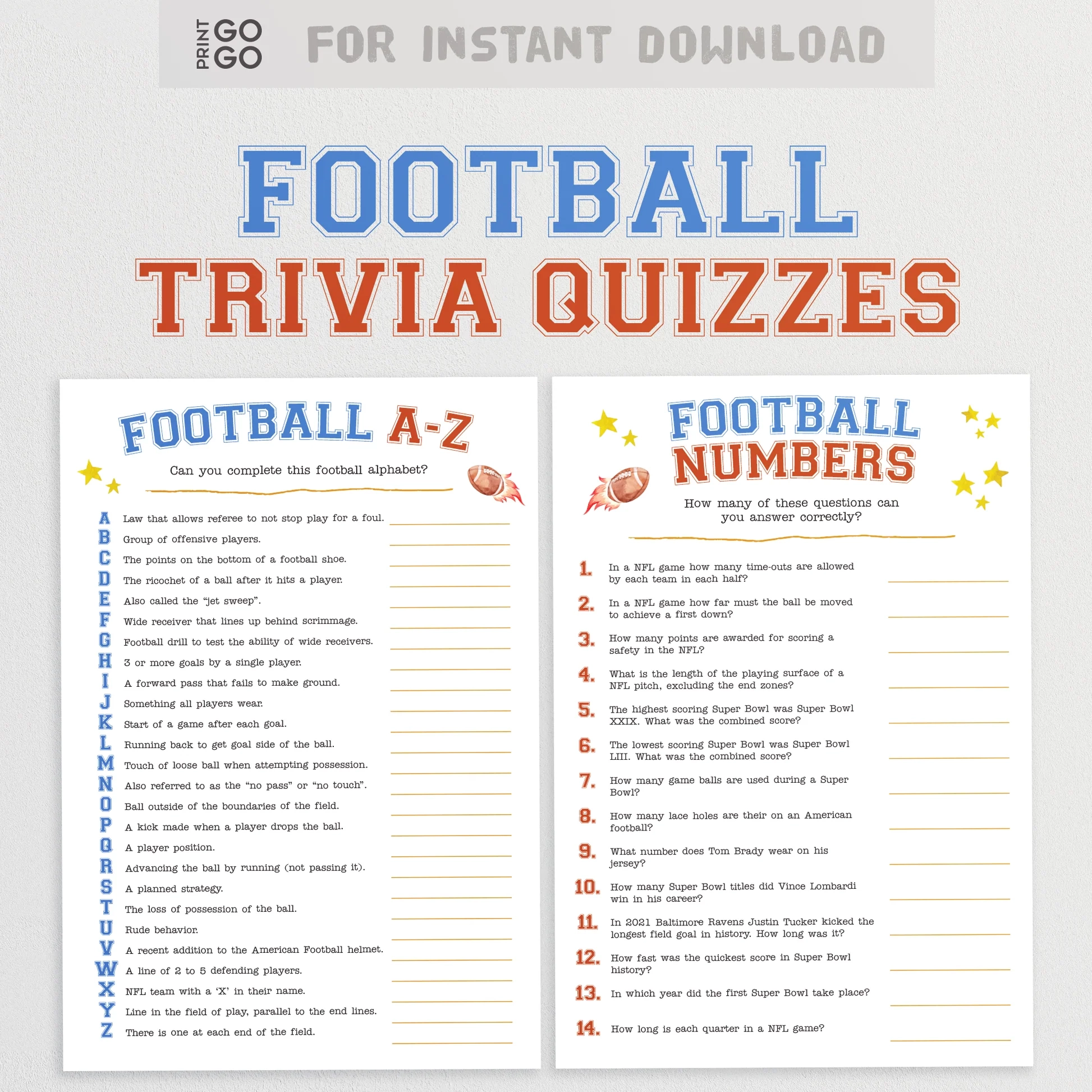 American Football Trivia Quizzes Printable Super Bowl Party Games Print GoGo American Football Trivia Quizzes Printable Super Bowl Party Games Print GoGo