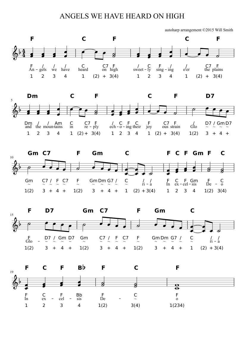 ANGELS WE HAVE HEARD ON HIGH autoharp Sheet Music With Chords For Harp Solo MuseScore