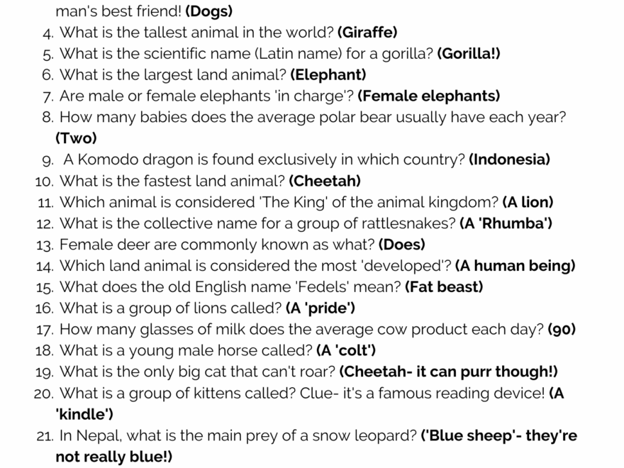 Animal Quiz ESL Worksheet By Julianne Worksheets Library