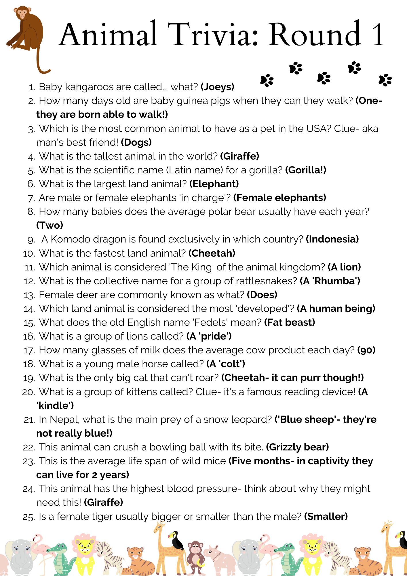 Animal Quiz ESL Worksheet By Julianne Worksheets Library