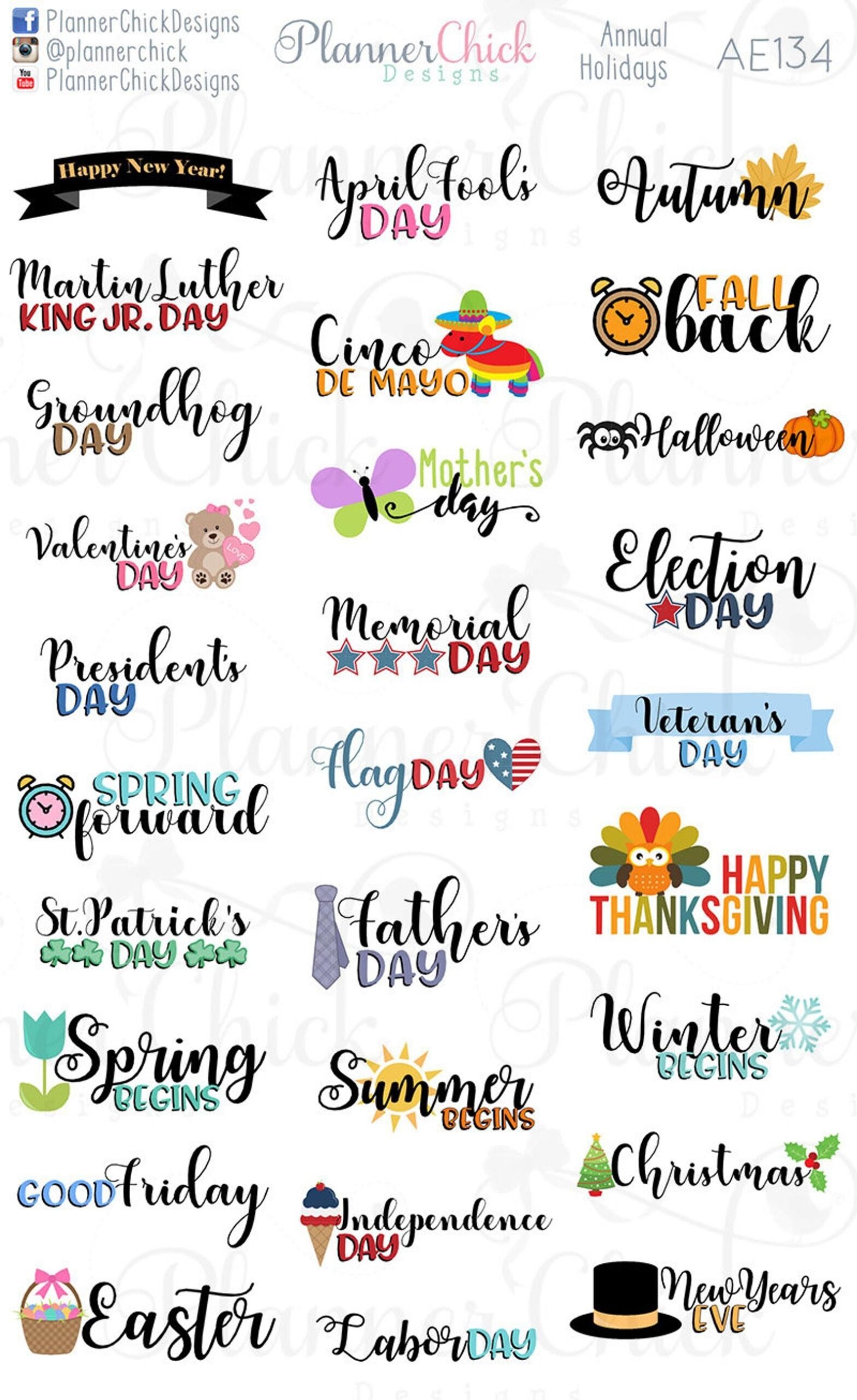 Annual Holidays Planner Stickers Worksheets Library