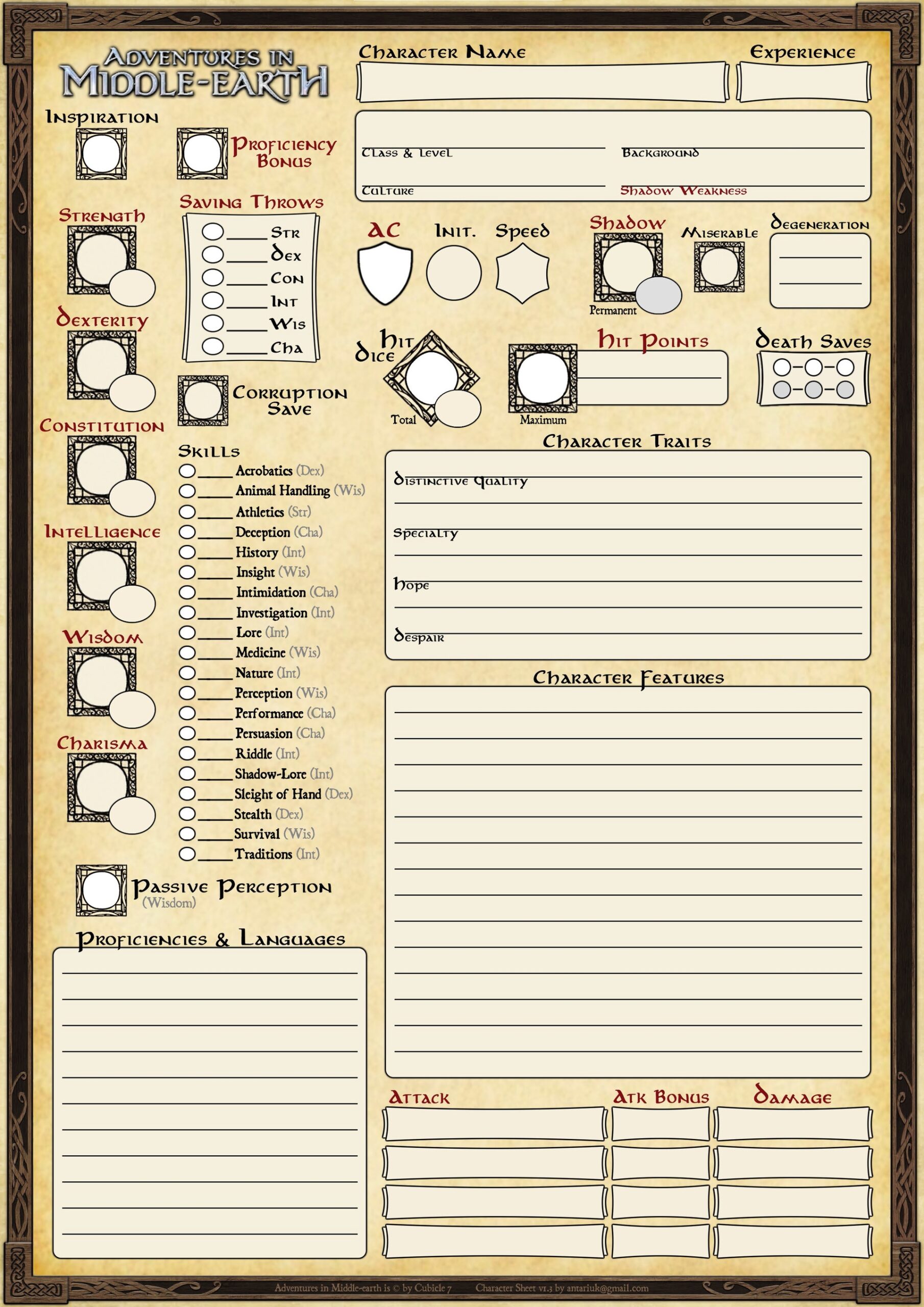 Antariuk D D 5E Adventures In Middle earth Character Sheet
