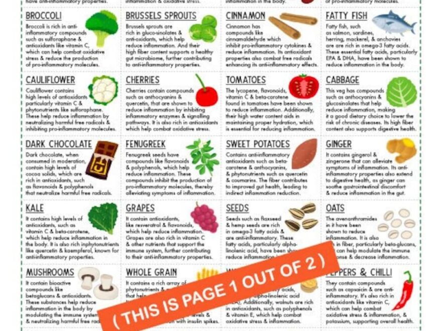 Anti inflammatory Food Guide 2 Page Pdf PRINTABLE DOWNLOADS Patient Education Nutrition Cheatsheet Foods To Reduce Eliminate List Etsy