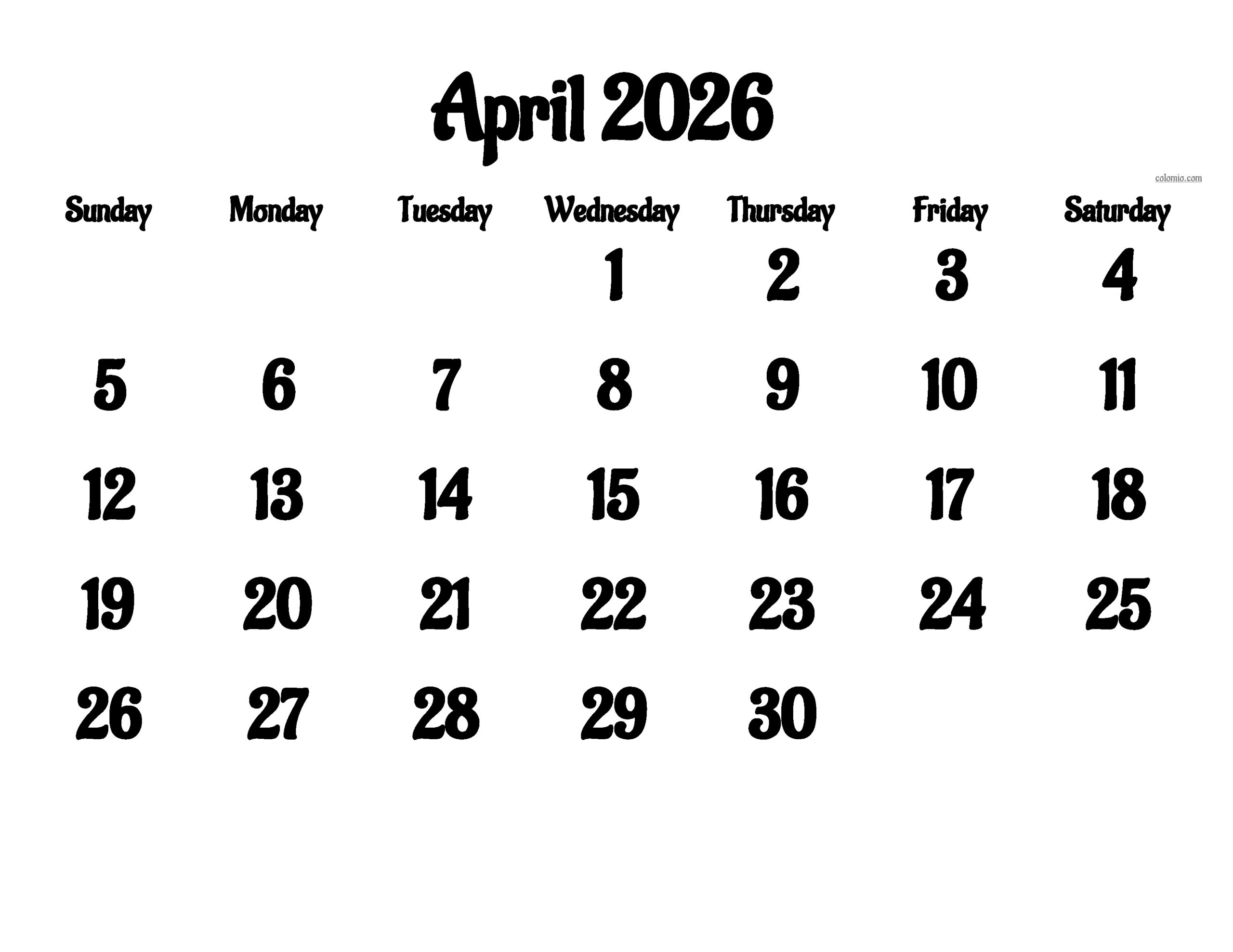 April 2026 Calendar Free Printable PDF XLS And PNG April 2026 Calendar Free Printable PDF XLS And PNG