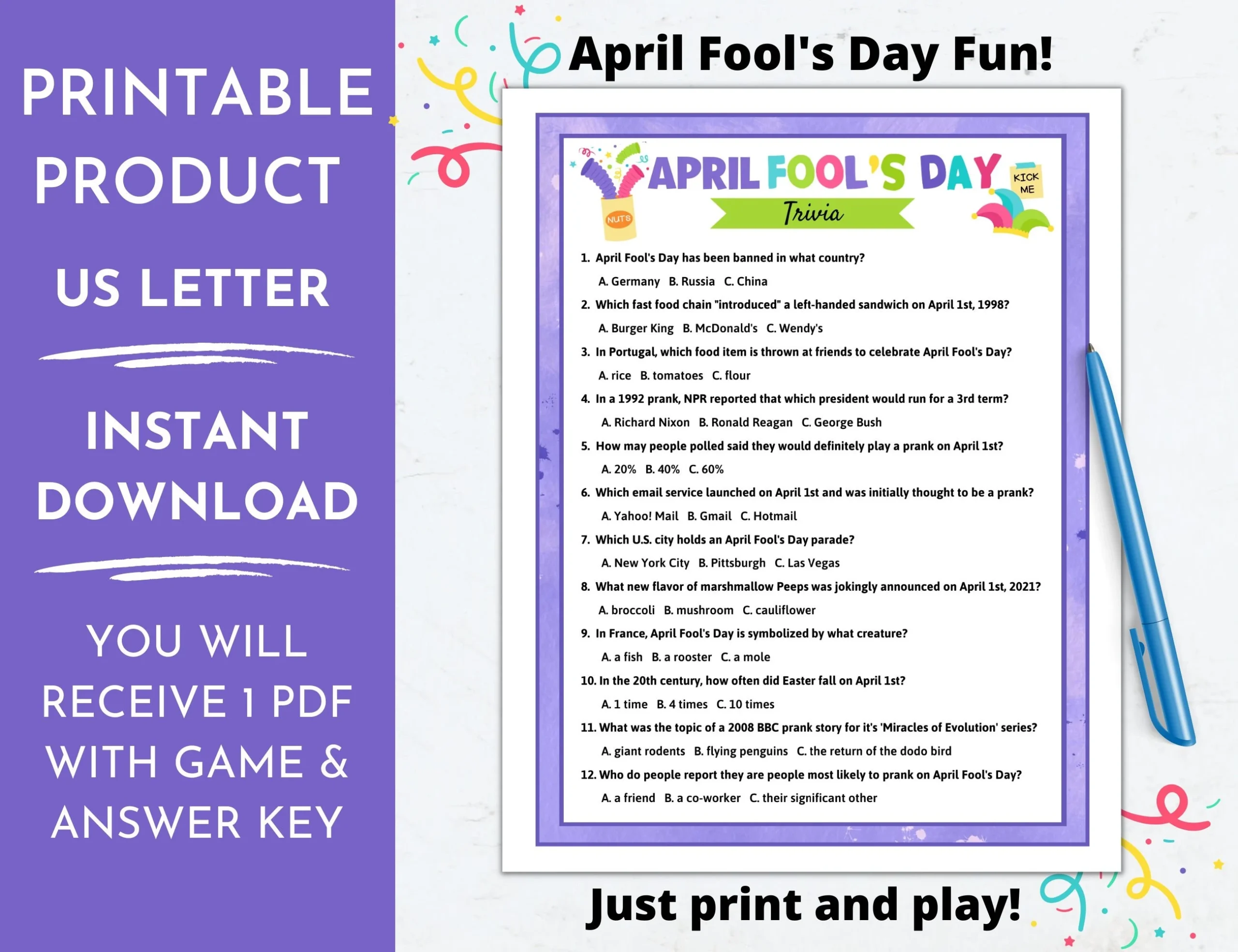 April Fools Day Quiz Printable