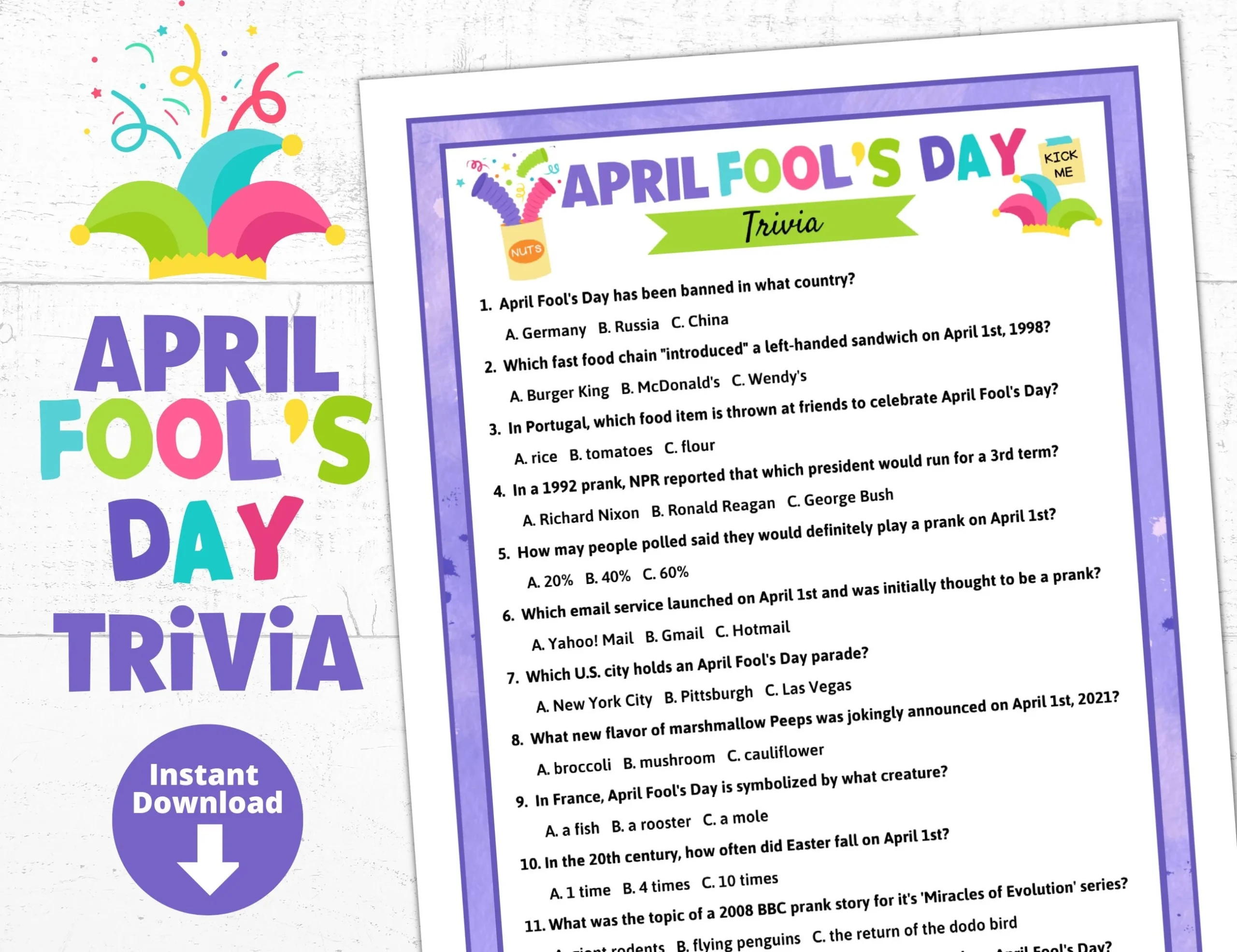 April Fools Day Trivia Game Printable April Fool s Trivia Questions Quiz Family Party Game Night Etsy
