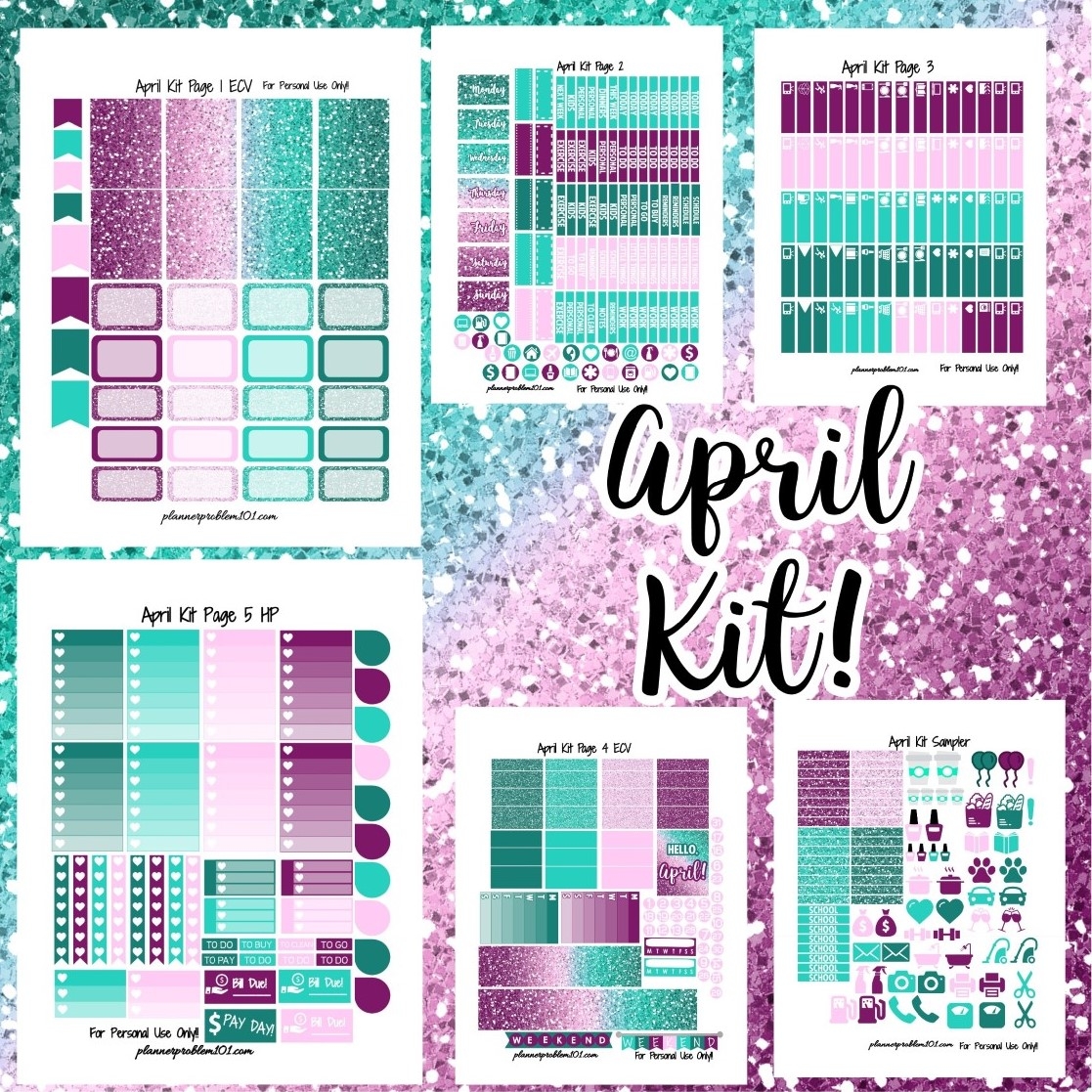 April Glitter Kit Free Printable Planner Stickers PlannerProblem