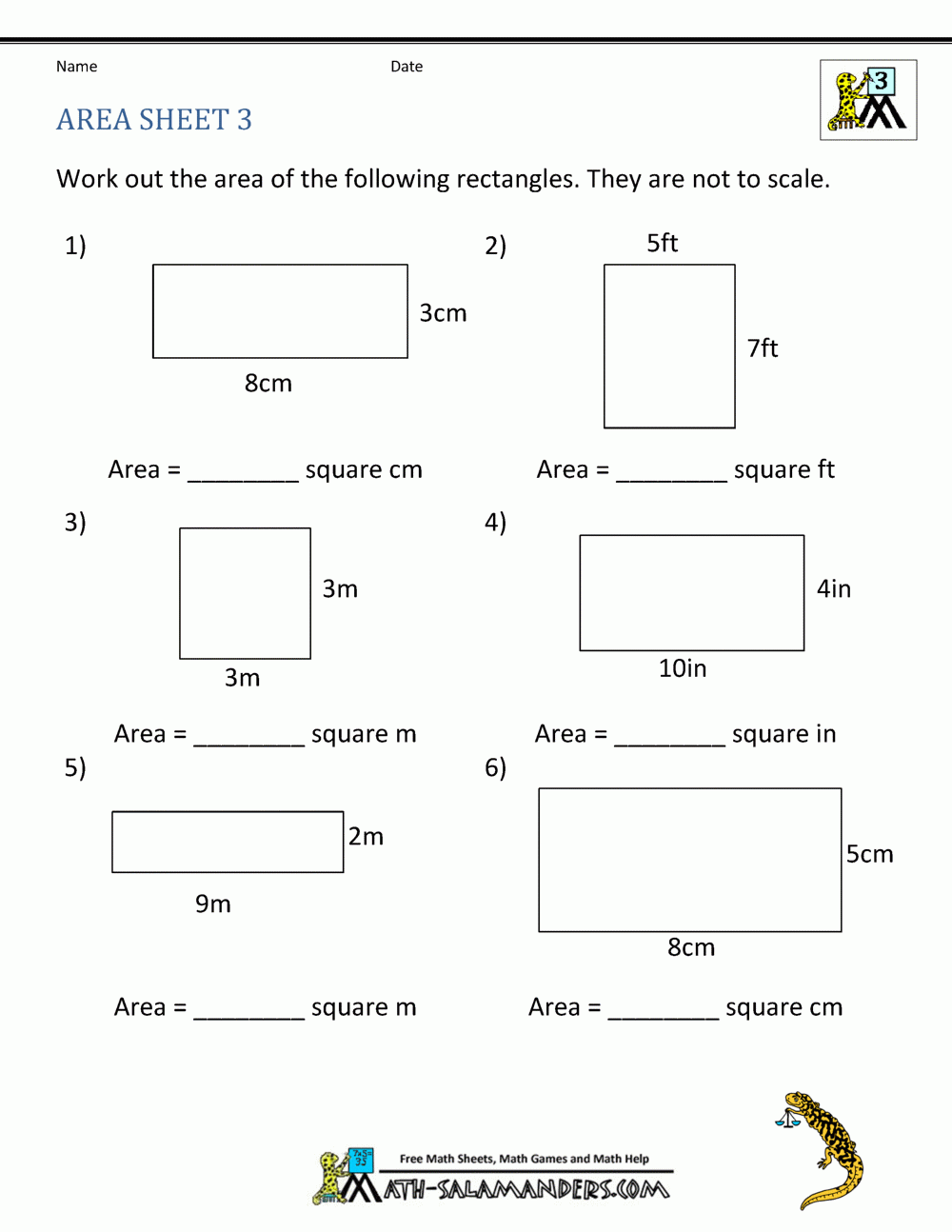 Finding Area Quiz Printable Finding Area Quiz Printable