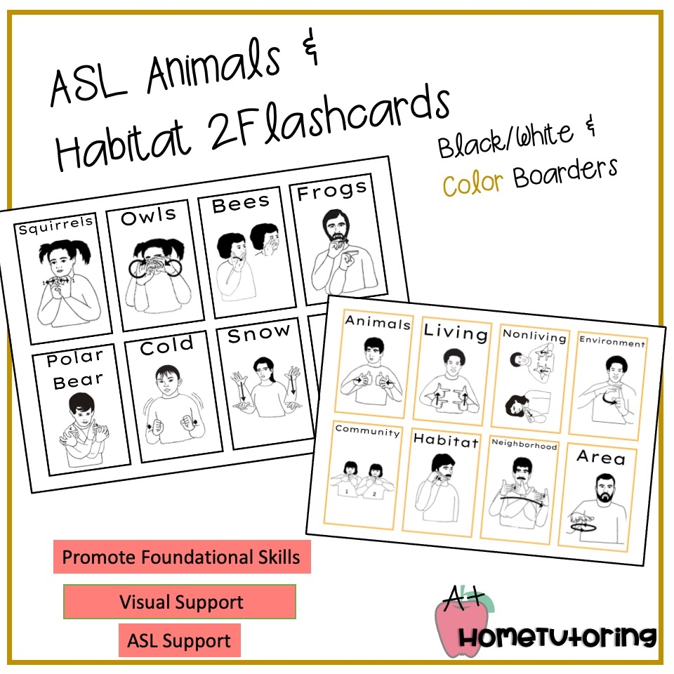 ASL Animals Habitat 2 Flashcards B W Color Boarders Made By Teachers ASL Animals Habitat 2 Flashcards B W Color Boarders Made By Teachers