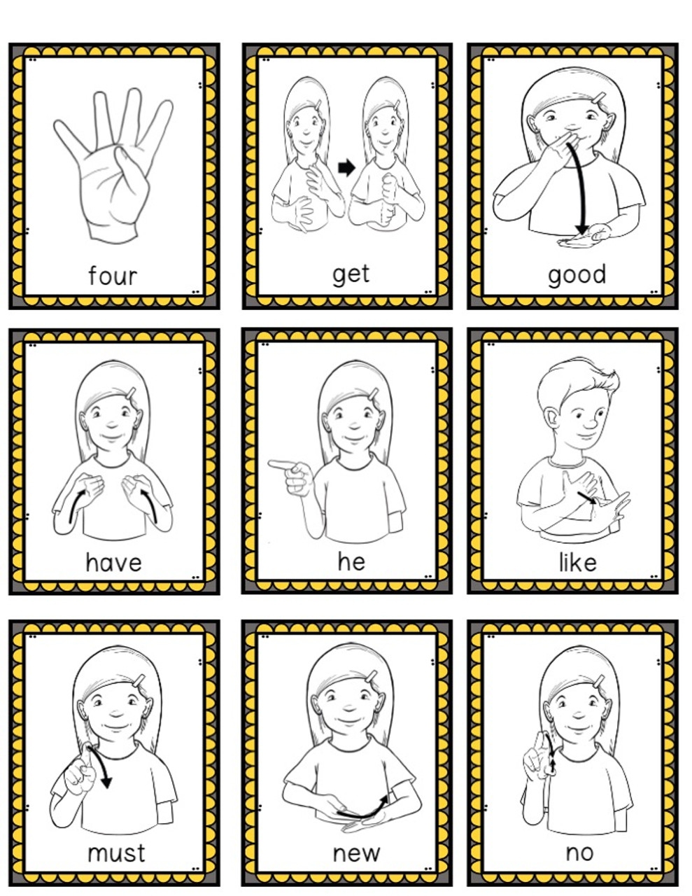 Printable Sign Language Cards Sight Words