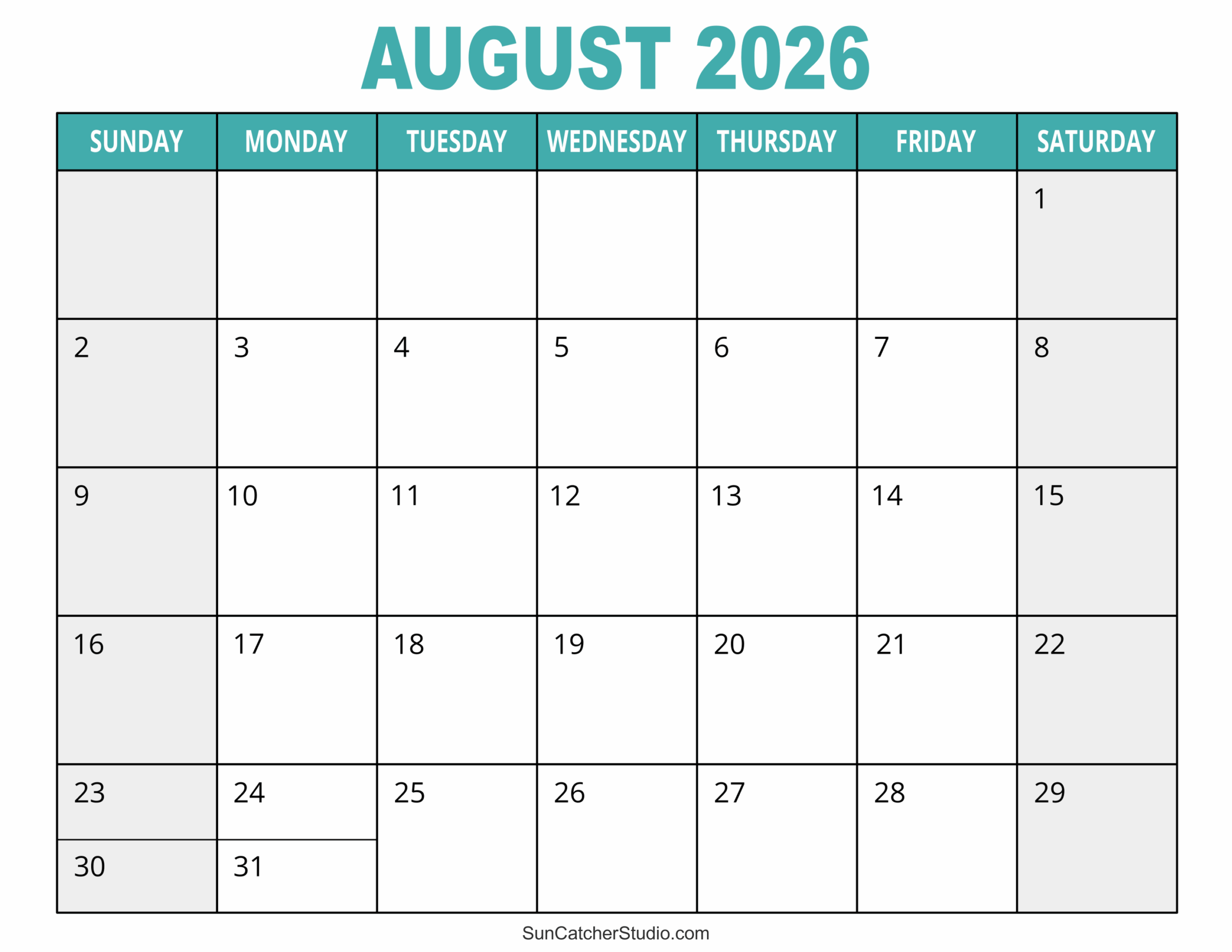 Printable August 2026 Calendar Meal Planner