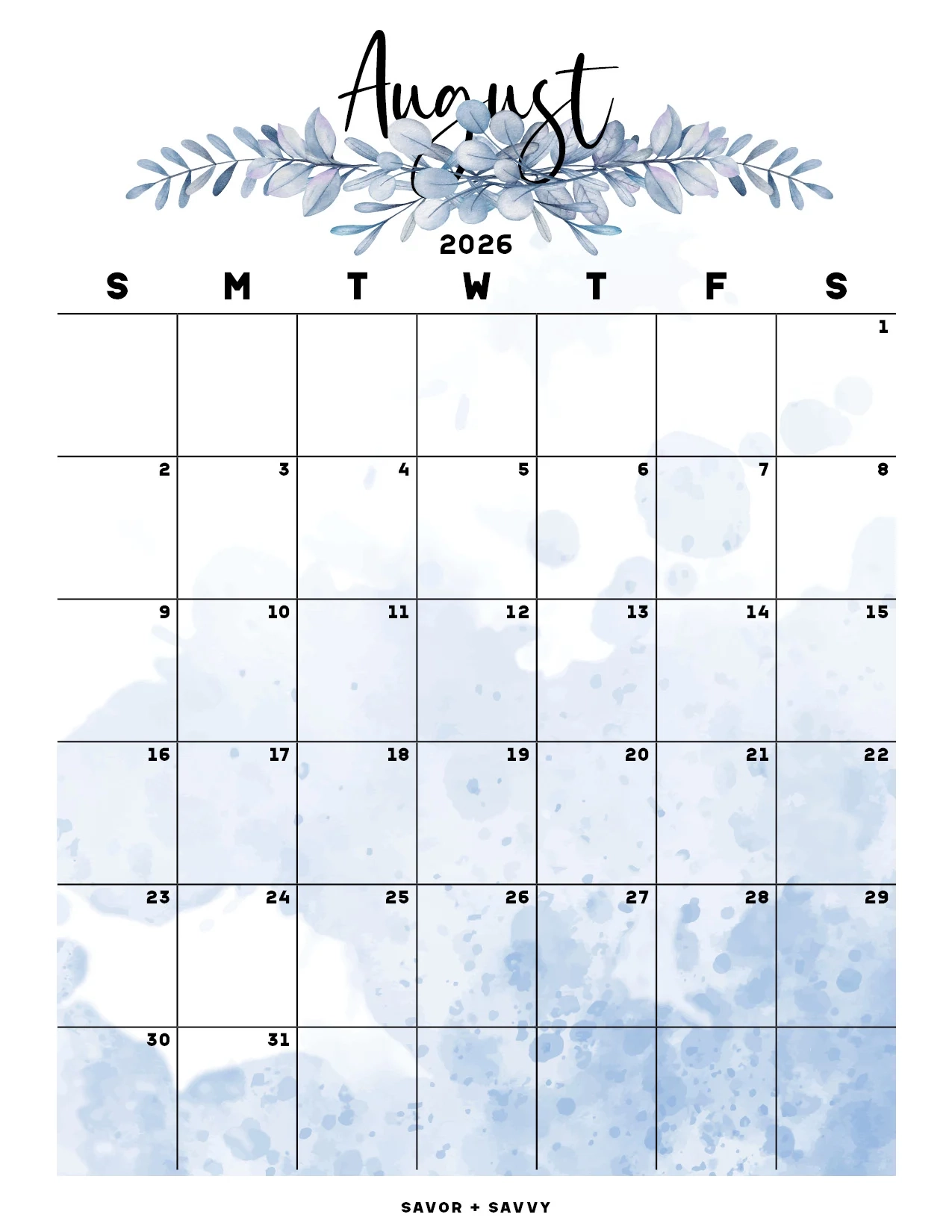 August 2026 Calendar Templates 14 Free Printables Savor Savvy