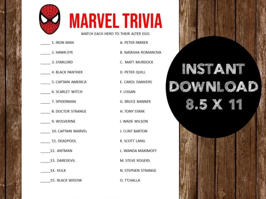 Avengers Trivia Printable Avengers Birthday Party Printable Marvel Trivia Marvel Trivia Digital Download Spiderman Birthday Party Etsy