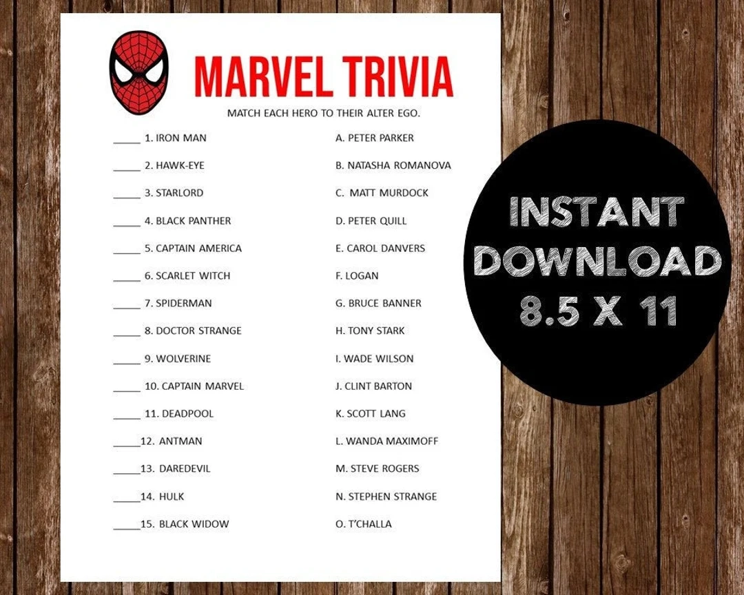 Avengers Trivia Printable Avengers Birthday Party Printable Marvel Trivia Marvel Trivia Digital Download Spiderman Birthday Party Etsy
