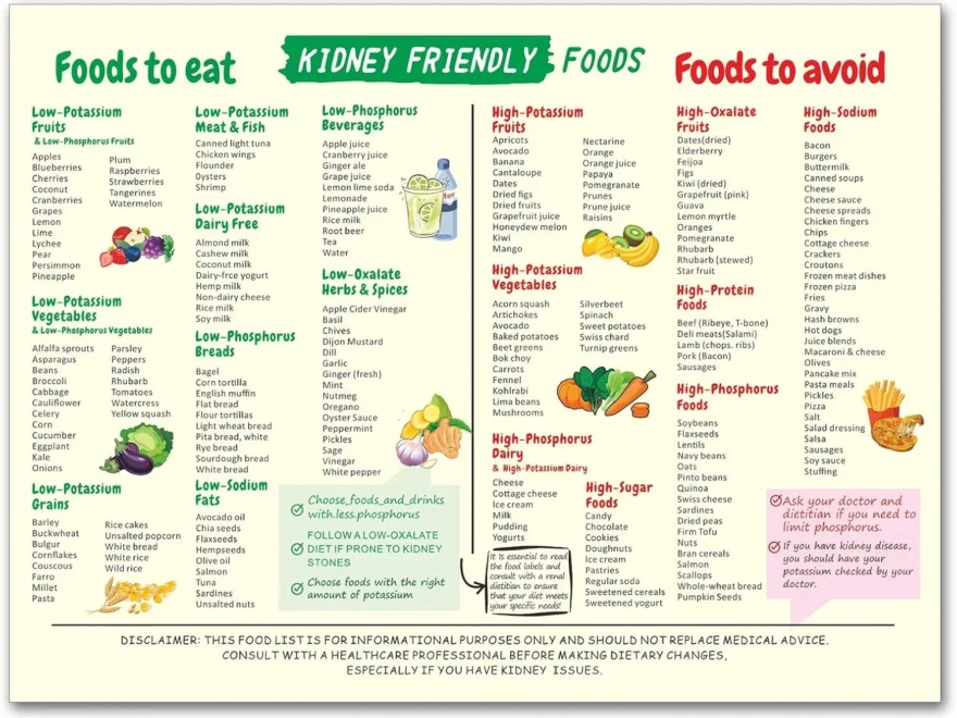 AVOI Printable Renal Diet Food Chart Canvas Poster Kidney Awareness Diet Plan For Beginners Low Potassium Foods List Grocery Guide Kidney Friendly Printable Wall Art Unframe 12x18inch 30x45cm Walmart