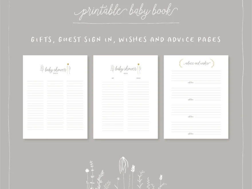 Baby Book Printable Template Baby Shower Guest Sign In Wishes And Advice Card Baby Book Pages Baby Shower Gift List Printable Etsy