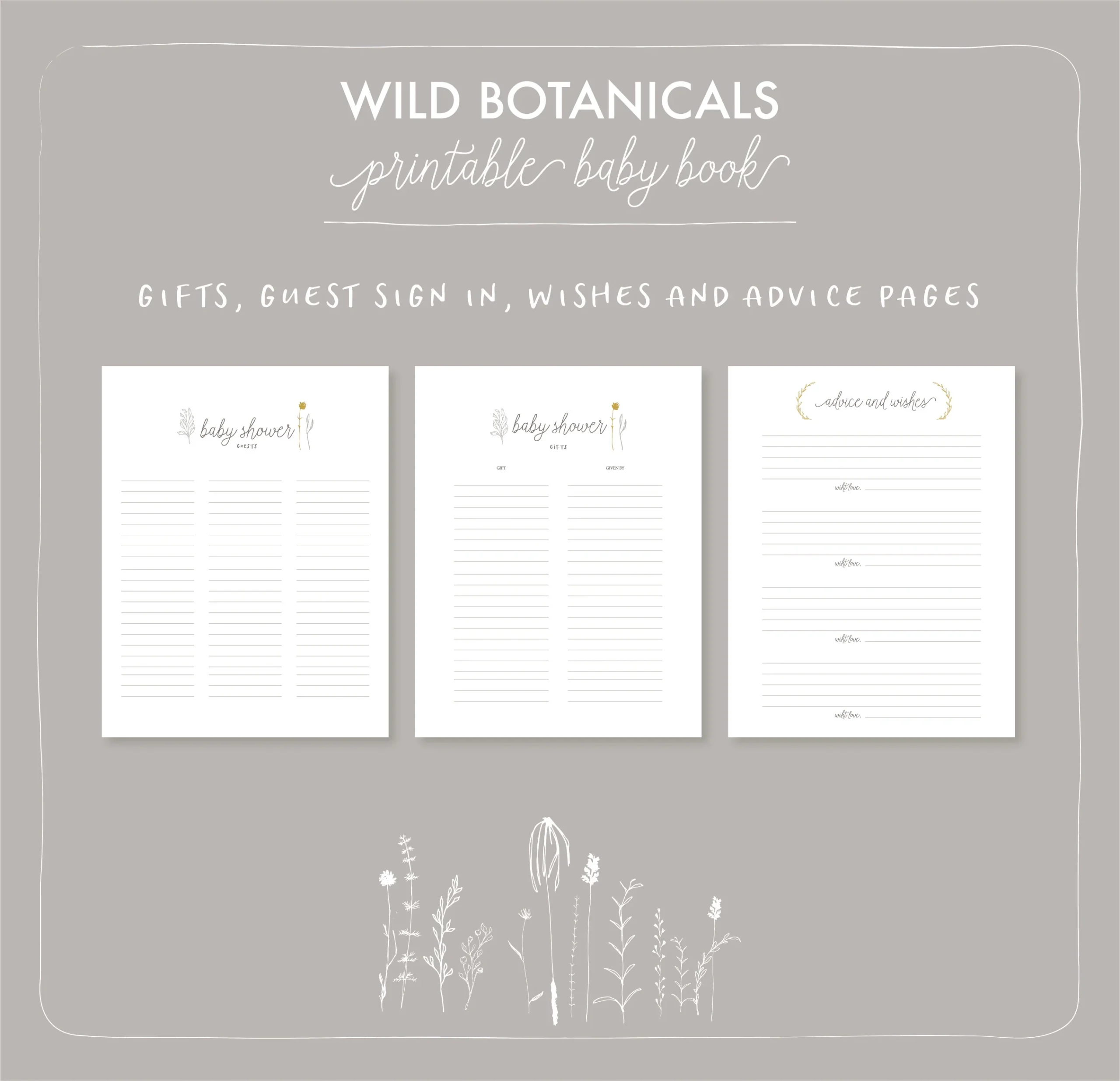 Baby Book Printable Template Baby Shower Guest Sign In Wishes And Advice Card Baby Book Pages Baby Shower Gift List Printable Etsy