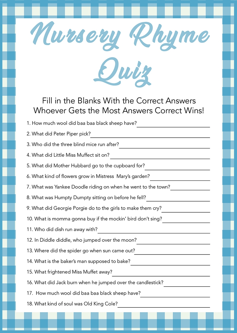 Baby Shower Games Free Printables Nursery Rhymes 