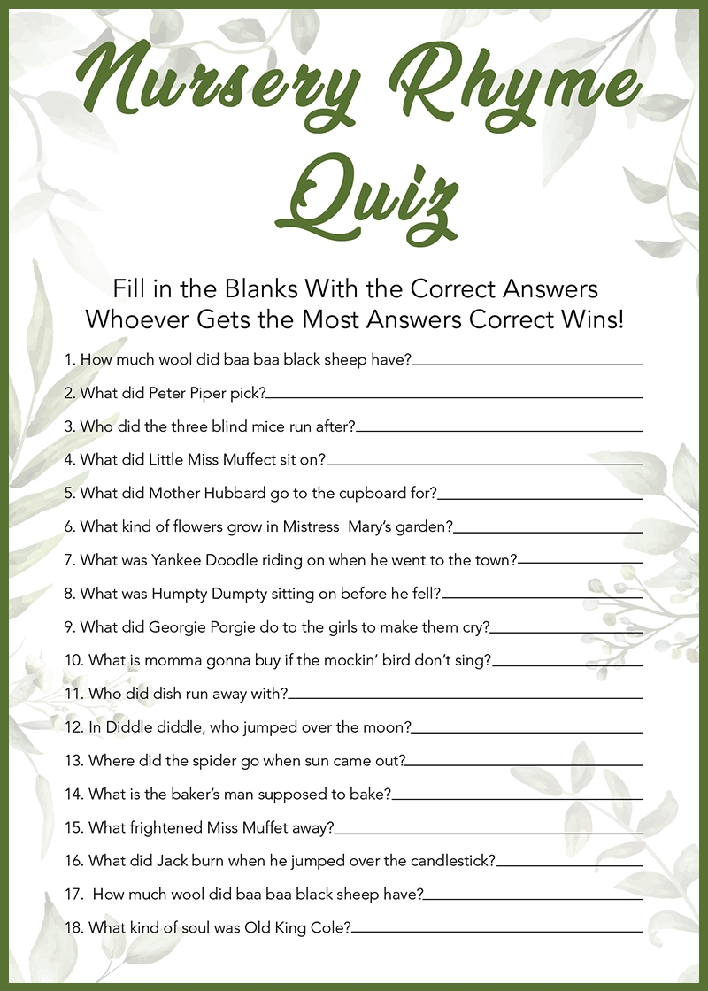 Free Printable Nursery Rhyme Quiz