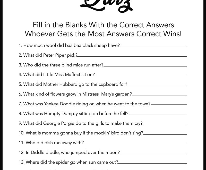 Baby Shower Games Free Printables Nursery Rhymes