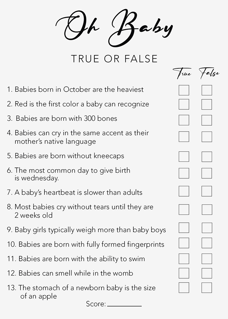 Baby Shower Games Free Printables Trivia Games 